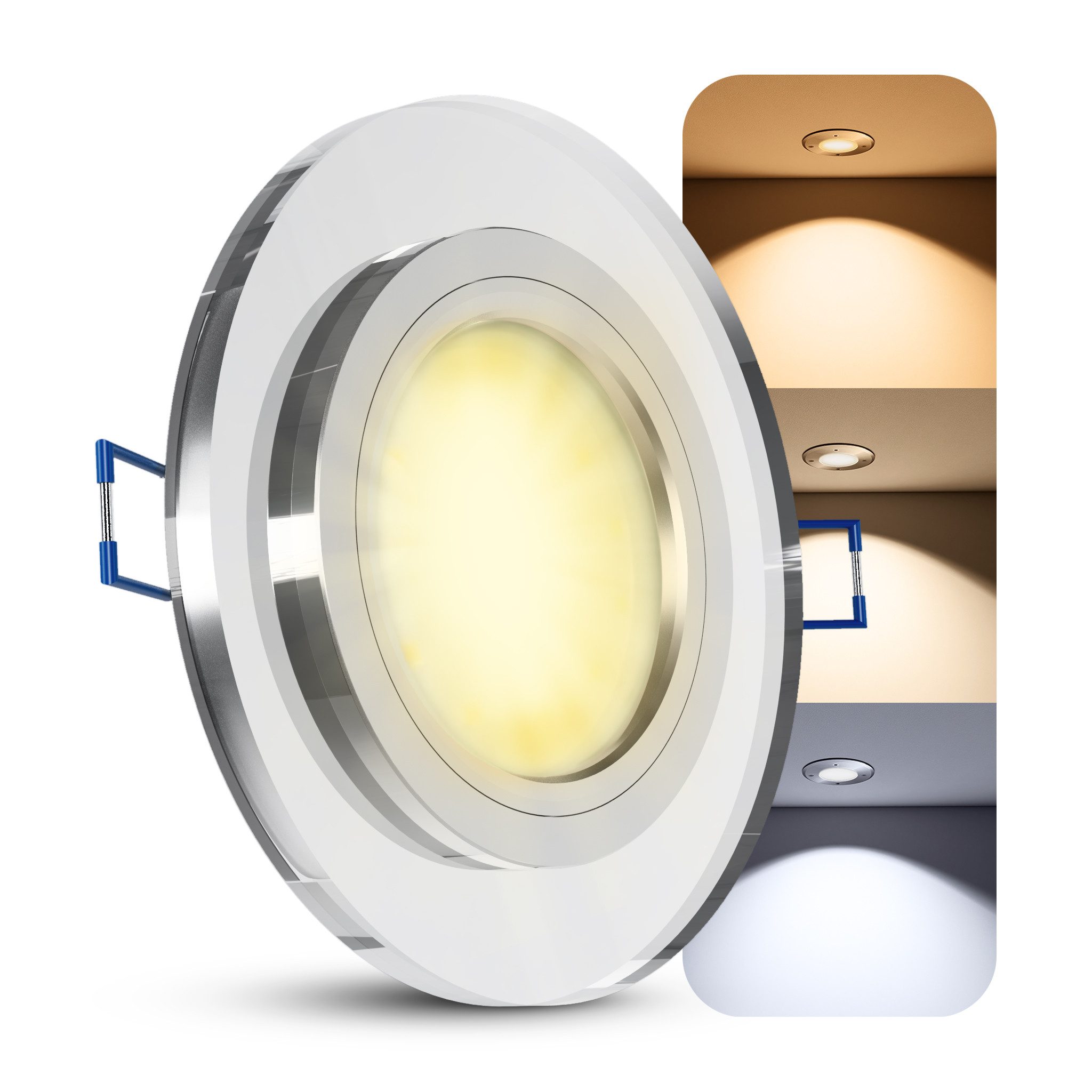 SSC-LUXon LED Einbaustrahler ALINA Einbauspot dimmbar mit LED 6W drei Lichtfarben warm neutral kalt, Warmweiß bis Tageslicht