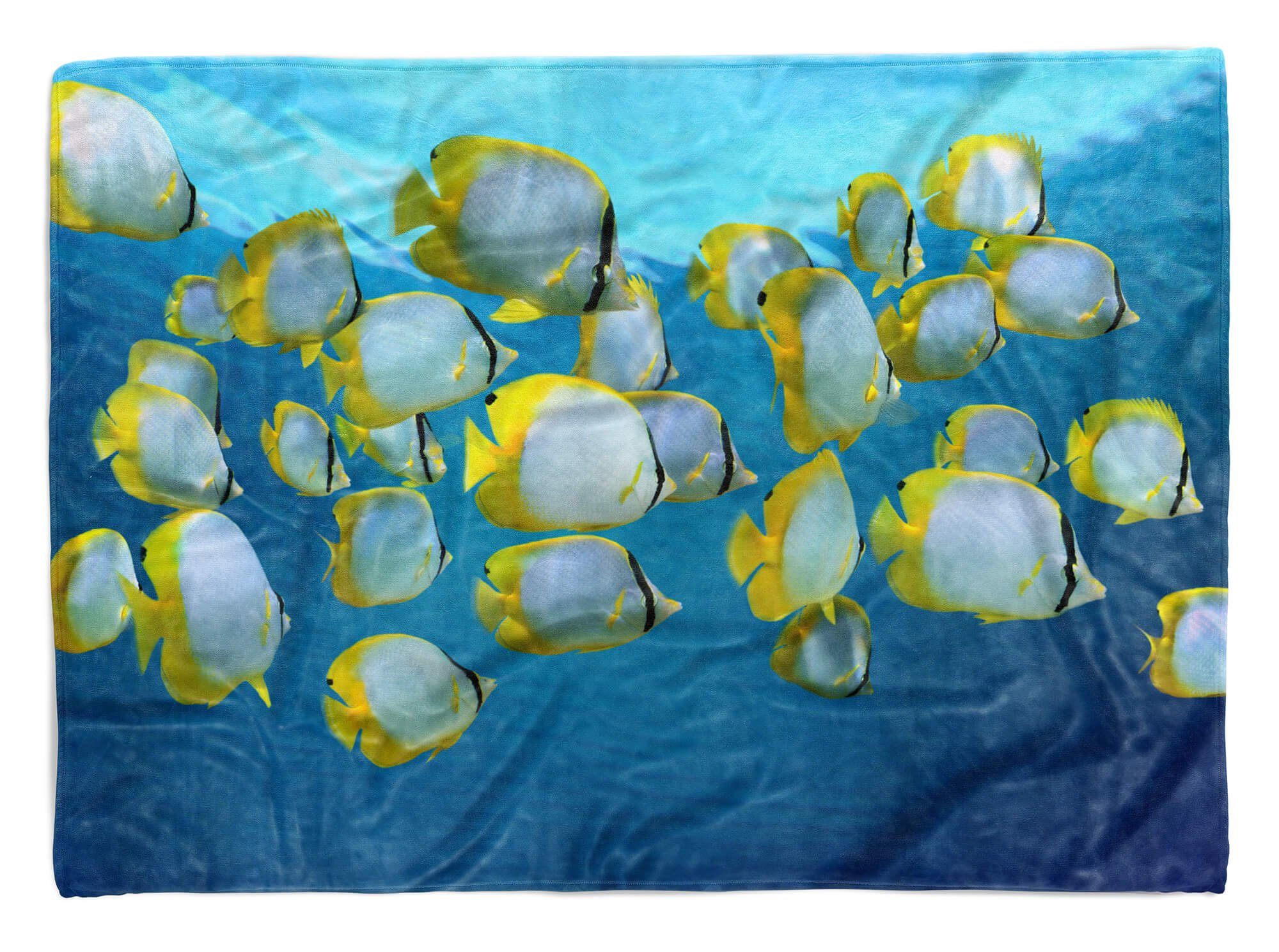 Sinus Art Handtücher Handtuch Strandhandtuch Saunatuch Kuscheldecke mit Fotomotiv Gelbe Fische Meer, Baumwolle-Polyester-Mix (1-St), Handtuch