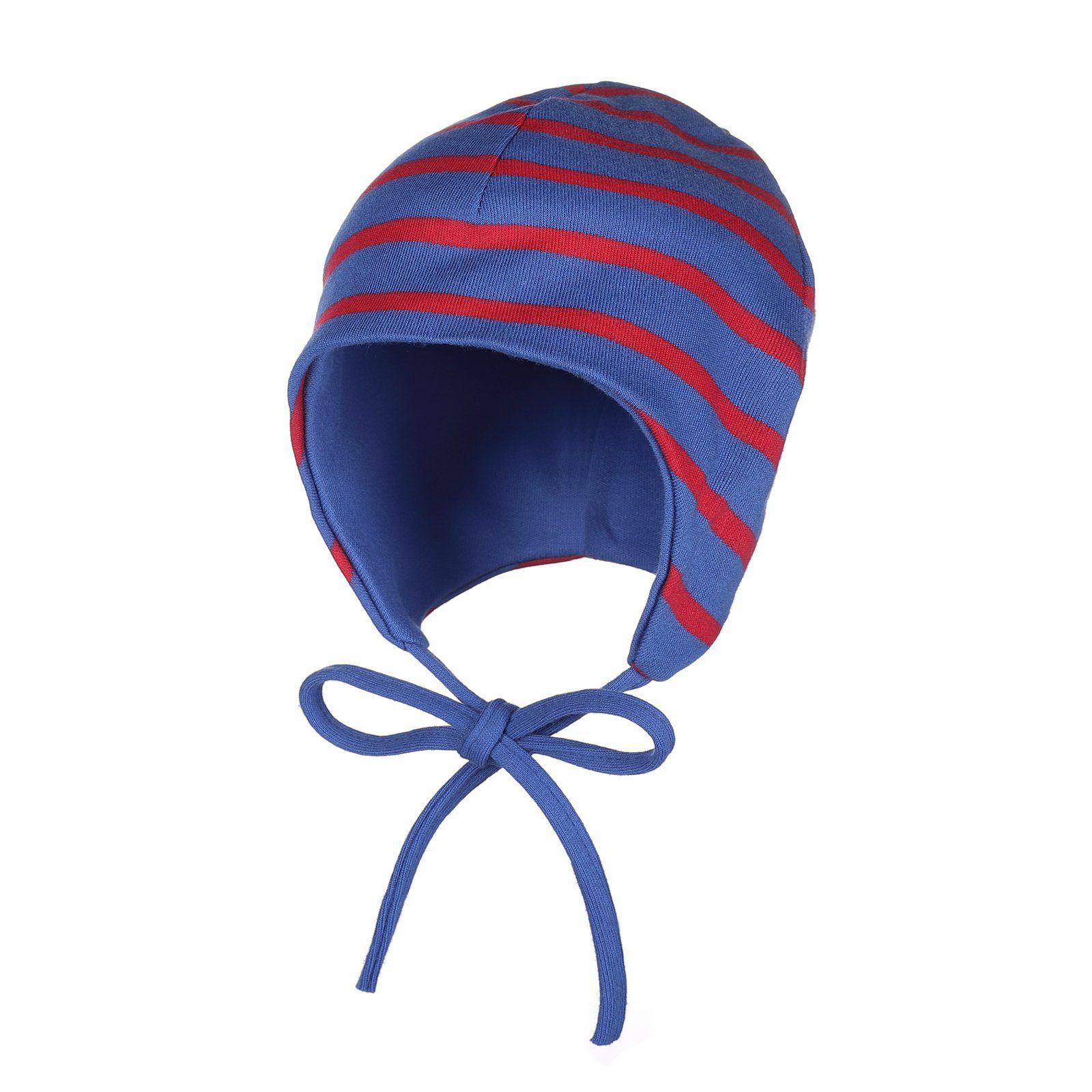 modAS Jerseymütze Baby Mütze Baumwolle rot (27) mit Ohrenschutz Bindeband und Kopfbedeckung royal / 