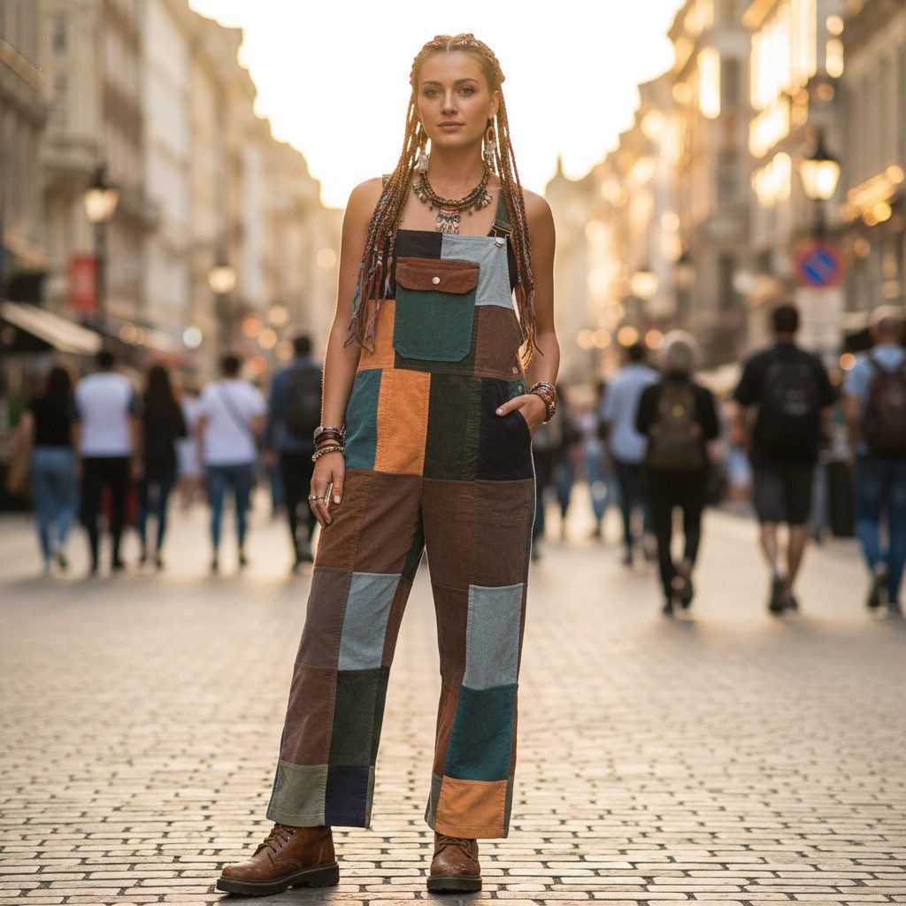 Guru-Shop Relaxhose Cord-Latzhose, Boho Hose, Patchwork Jumpsuit,.. alternative Bekleidung