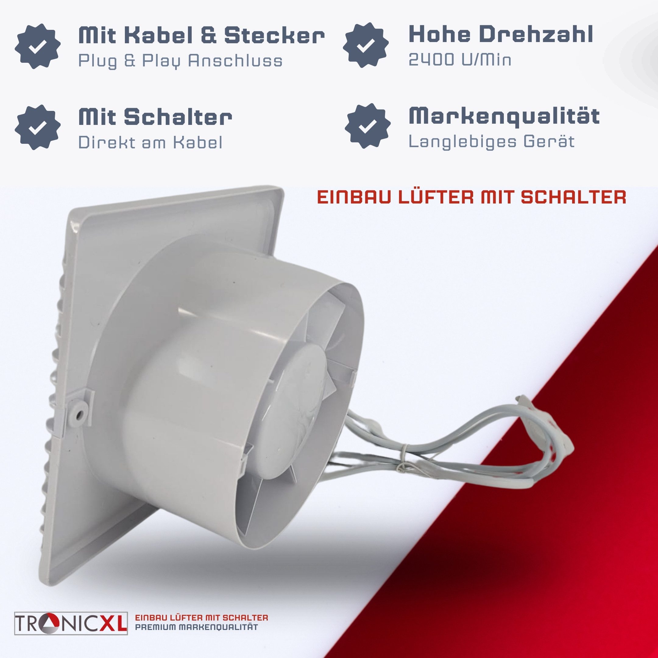 TronicXL Wandventilator 100mm Bad-Lüfter Ventilator Wand Einbau Badlüfter Wandlüfter WC, Einbau Bad Küche Wand Feuchtraum – Bild 4 von 5