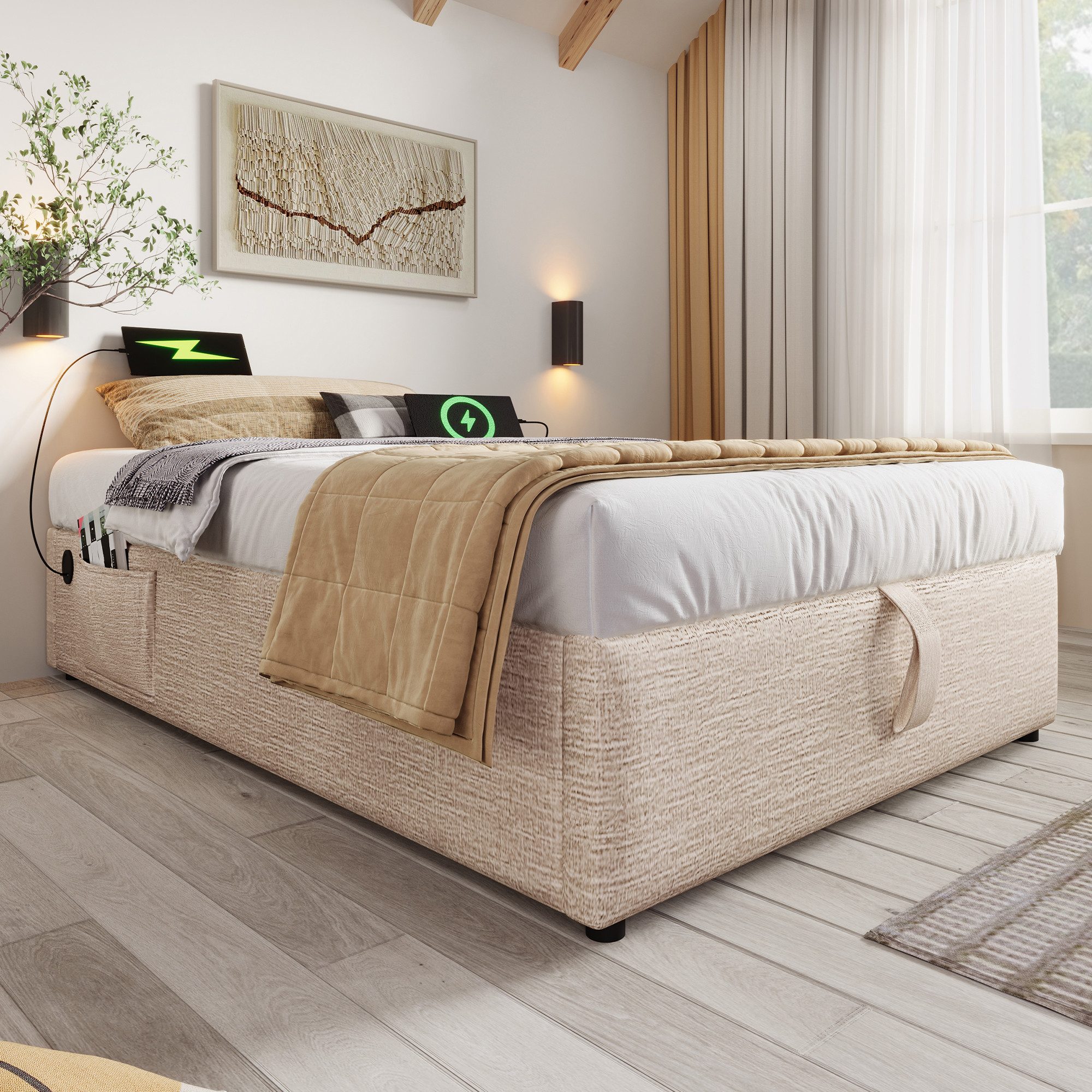 Odikalo Polsterbett Doppelbett Struraumbett USB Vollflächiger günstig online kaufen