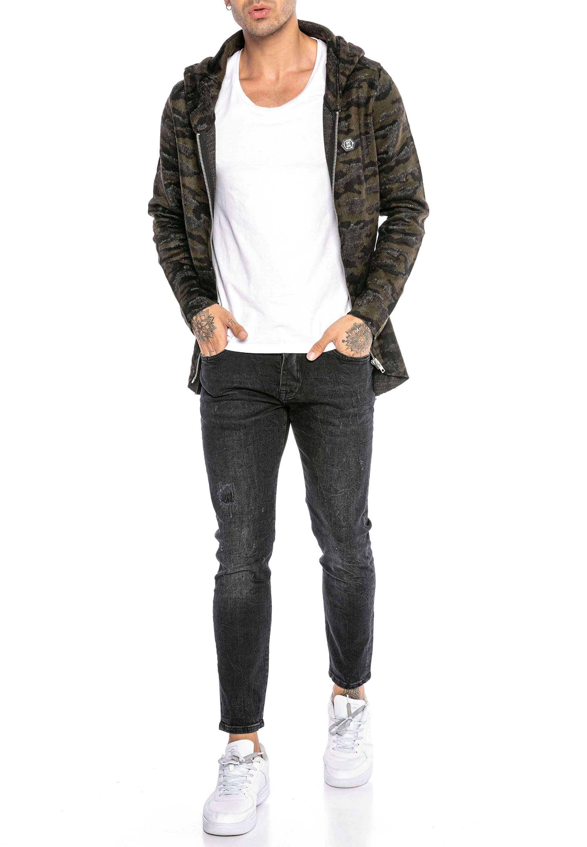 RedBridge Strickjacke mit Camouflage Muster Stylische Sweatjacke mit Reißverschluss