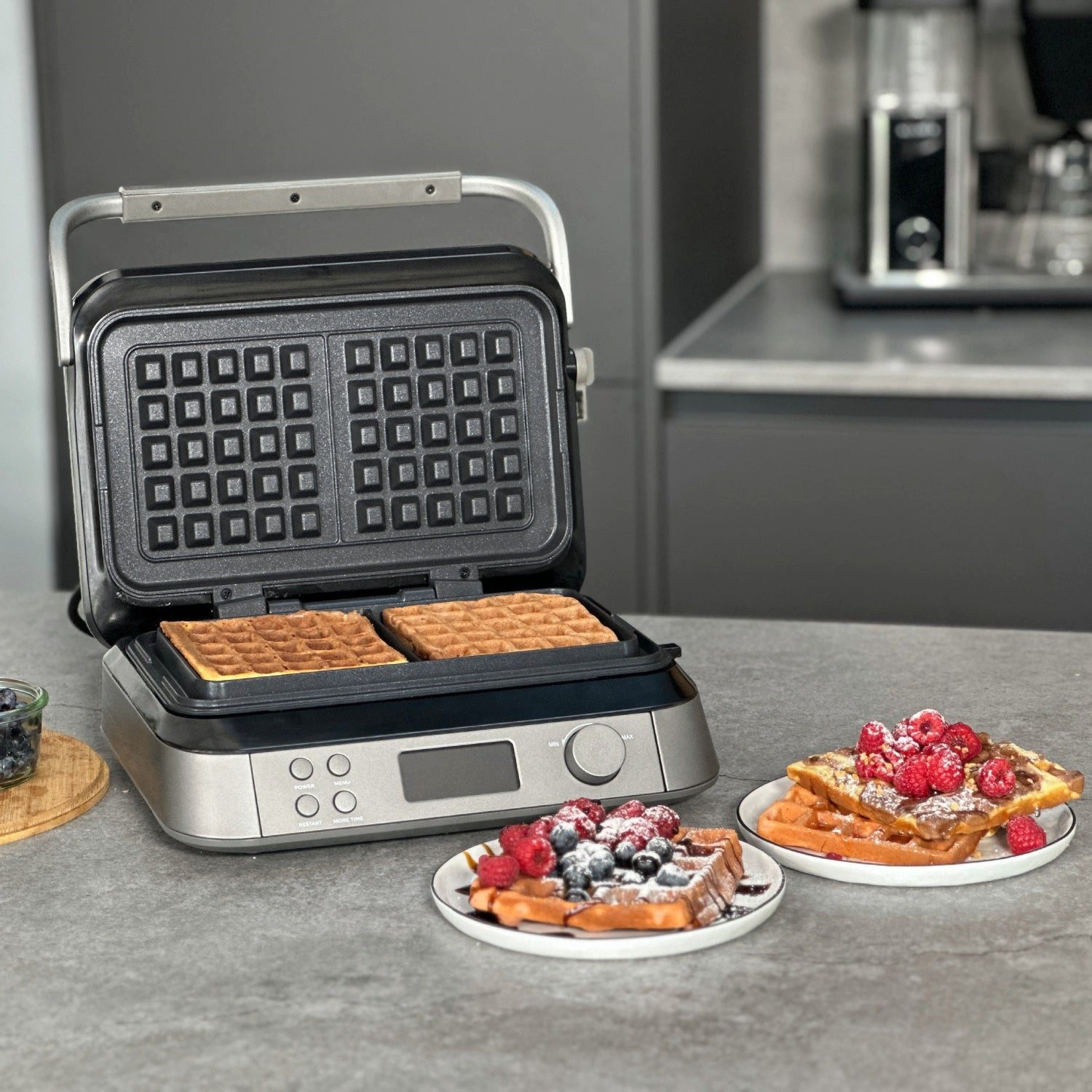 KLAMER Waffeleisen Belgische Waffel, Waffeleisen doppelt mit 7 Stufen und 5 Programmen, …, 1600 W, schnelle Waffeln, gleichmäßige Bräunung, Signalton bei Start/ – Bild 4 von 5