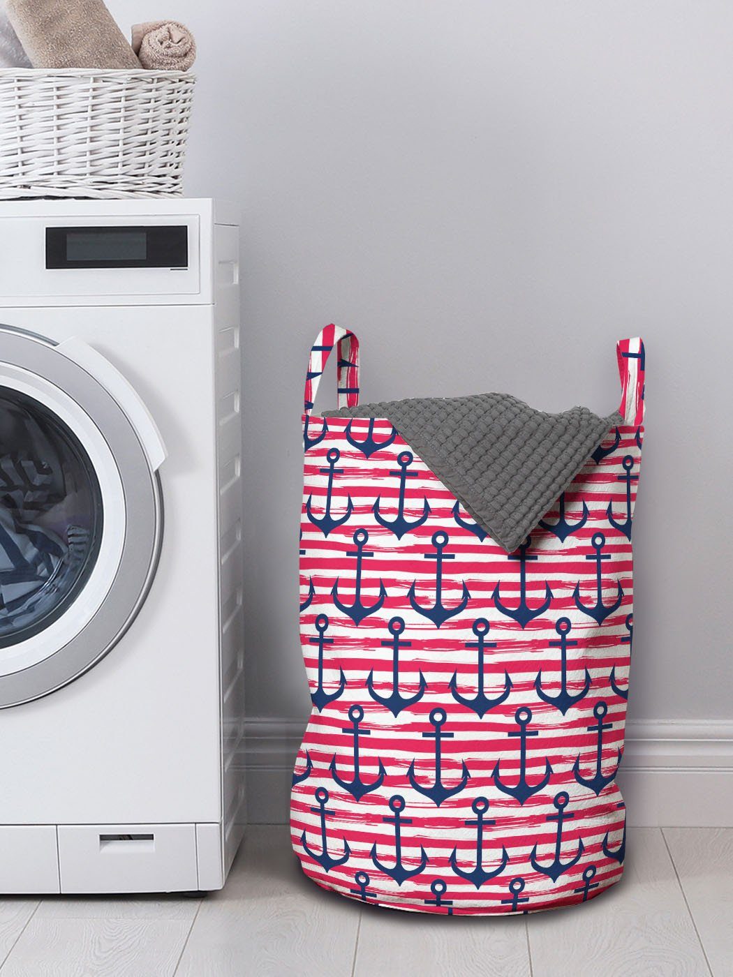 Abakuhaus Wäschesäckchen mit Griffen Anker Streifen horizontale Kordelzugverschluss Waschsalons, Wäschekorb Marine für