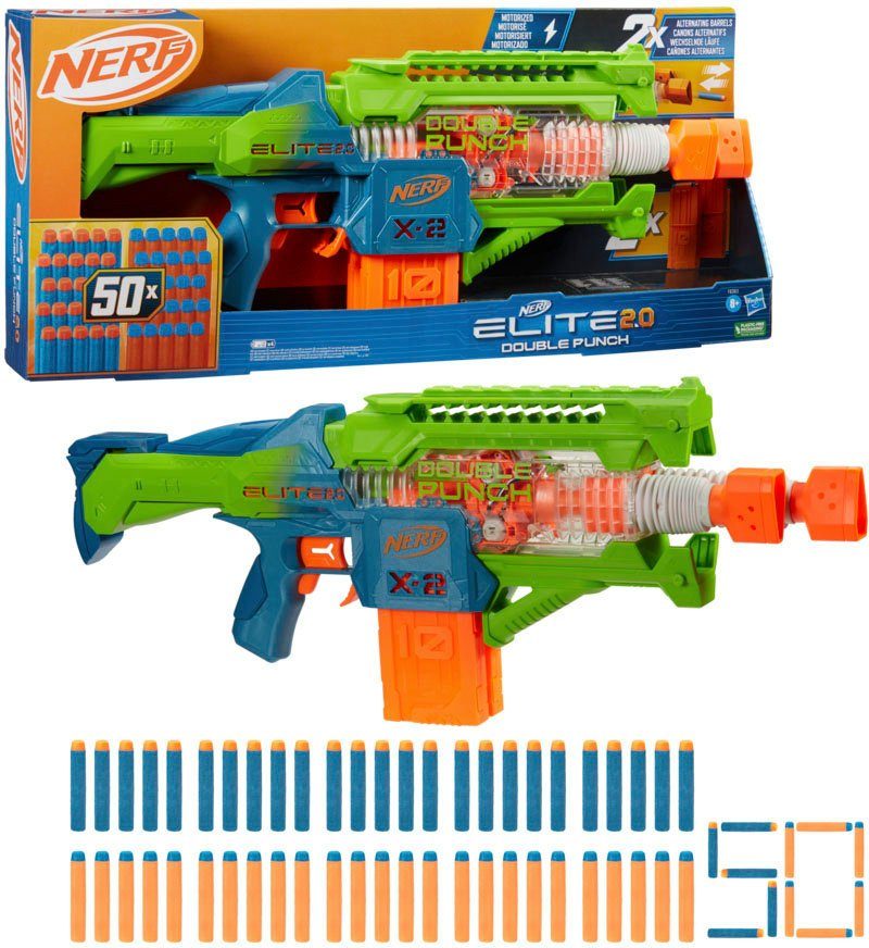 Hasbro Blaster Nerf Elite, Double Punch, inklusive 50 Darts