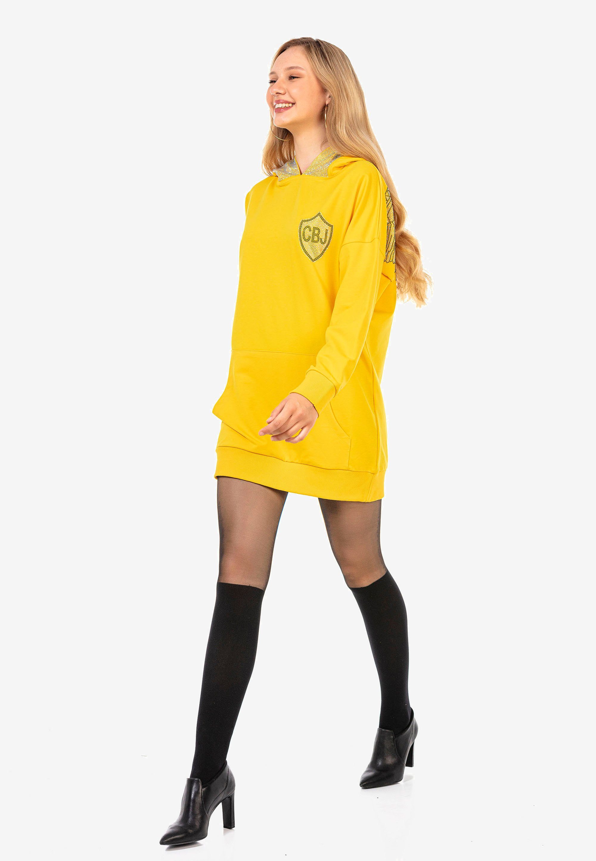 Cipo & Baxx gelb aufwendigem mit Strass-Design Jerseykleid