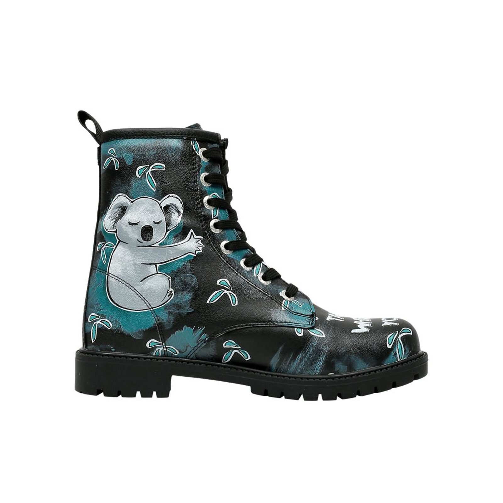 DOGO Black Longe Boots Schnürstiefel Cat Lovers Damen Stiefeletten, Schnürboots Handgefertigt