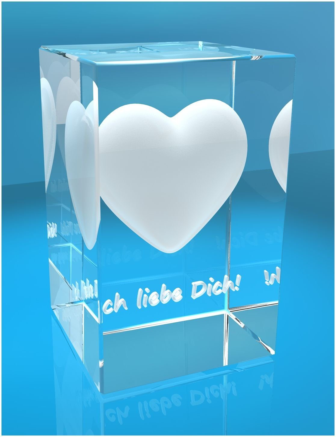 Made Herz Glasquader in Geschenkbox, Germany, Dekofigur 3D VIP-LASER Text: I liebe Hochwertige Dich!, Familienbetrieb Ich I