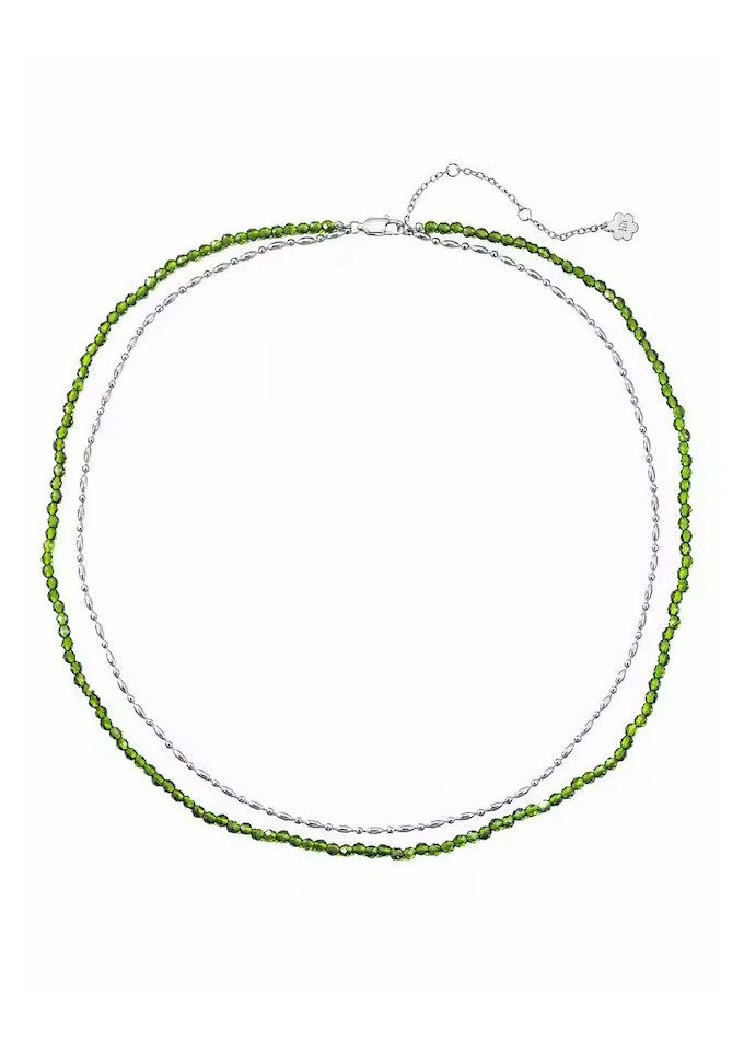 Hey Happiness Perlenkette zweireihig, 2-in-1 Collierkette mit peridot-grünen Facettenperlen, Layering-Halskette für den Sommer