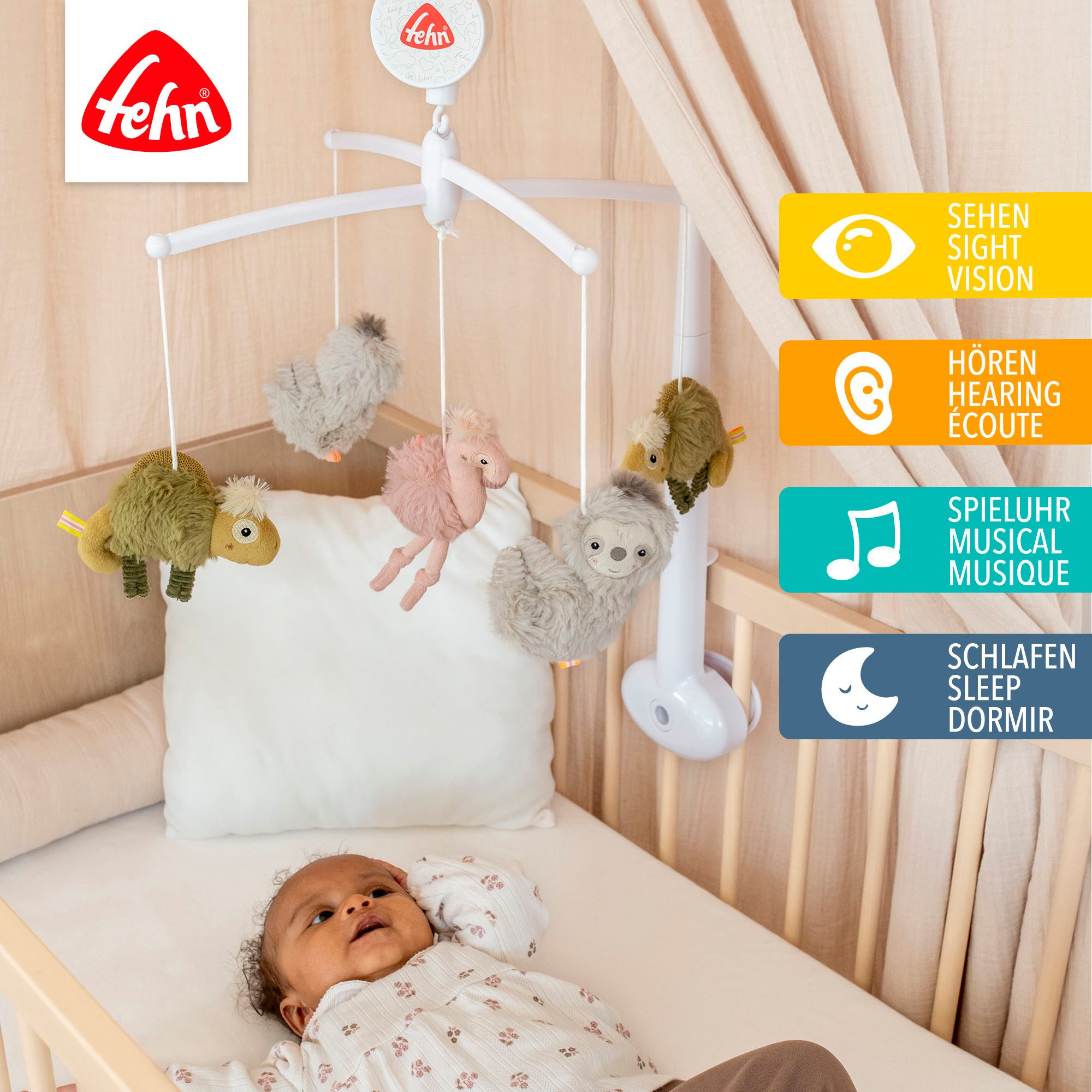 Fehn Mobile Lazy, Crazy & Pink, Musik-Mobile, mit mechanischem Spielwerk