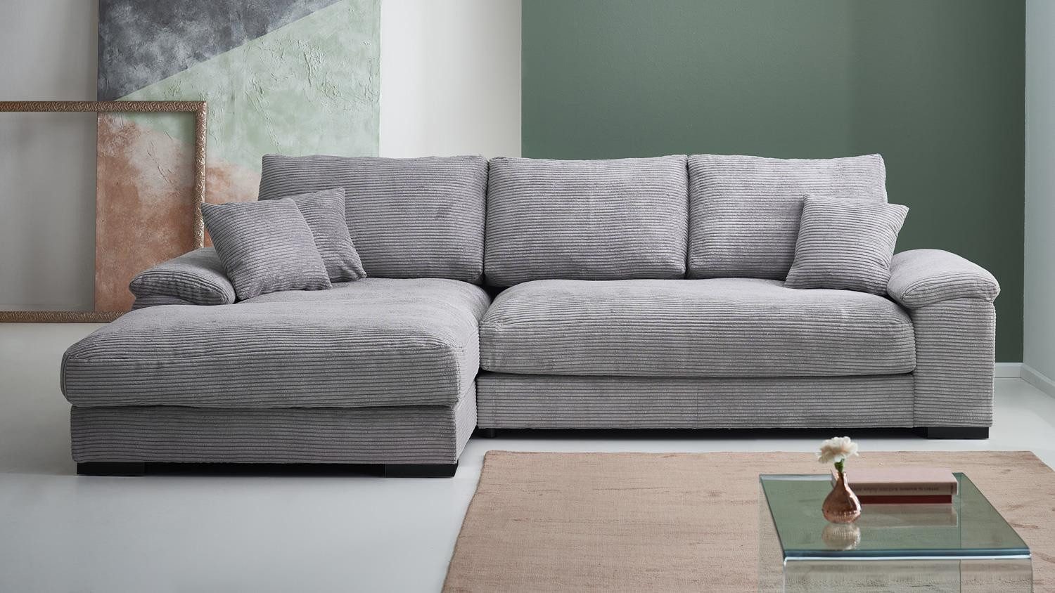 Iwaniccy Ecksofa Ecksofa Angel Lincoln 86 Cord grau Nosagunterfederung 281x177 cm