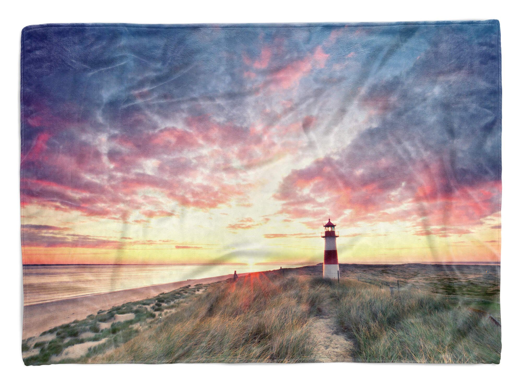 Sinus Art Handtücher Handtuch Strandhandtuch Saunatuch Kuscheldecke mit Fotomotiv Ostsee Leuchtturm, Baumwolle-Polyester-Mix (1-St), Handtuch