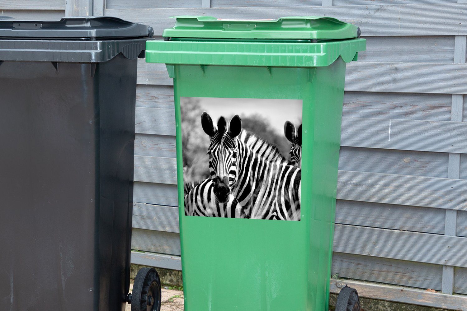 - St), - Sticker, Container, MuchoWow Schwarz Mülleimer-aufkleber, Weiß (1 Tiere - Mülltonne, Wandsticker Zebra Abfalbehälter