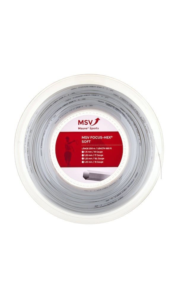 MSV Tennissaite Focus Hex Soft (Haltbarkeit+Touch) weiss 200m Rolle, Saitendicke: 1.30