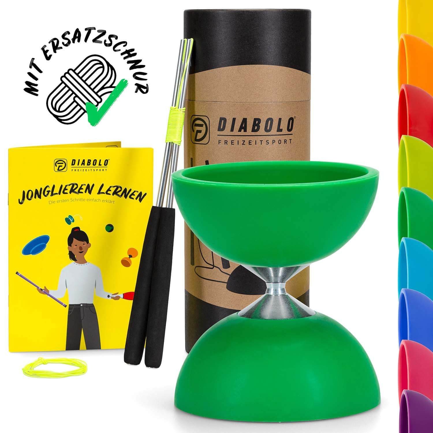 Diabolo Freizeitsport Spiel Diabolo Set Basic & Pro - Jonglier-Set, Handsticks aus Aluminium, Ersatzschnur (160cm) & Gedruckter Anleitung