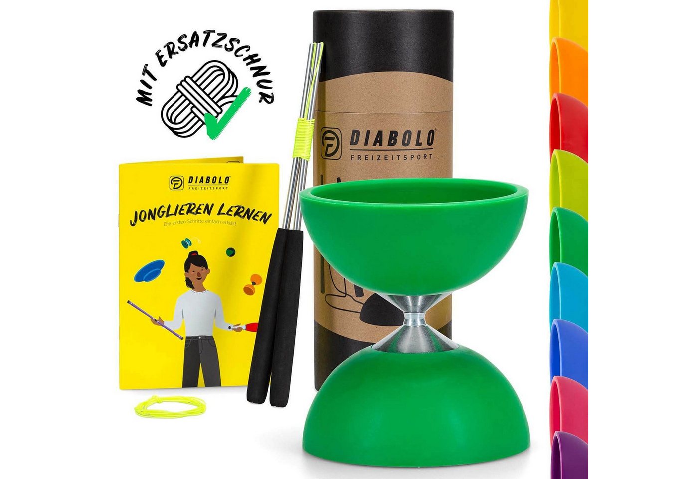 Diabolo Freizeitsport Diabolo Set Basic - inkl. Alu-Handstäben, Ersatzschnur, Anleitung, (Set, 1-tlg), Diabolo Set Basic (grün) Kinder ab 5 mit Stäben Anleitung Ersatzschnur
