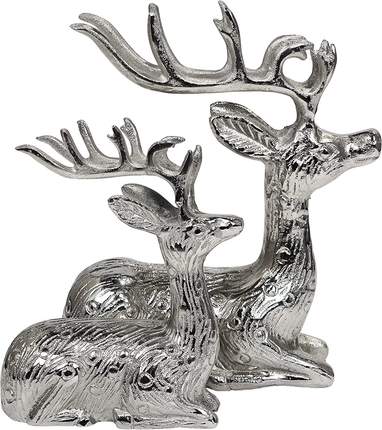 MichaelNoll Dekofigur Hirsch 2er Set - Liegend - Rentier Aluminium Silber Statue Dekofigur