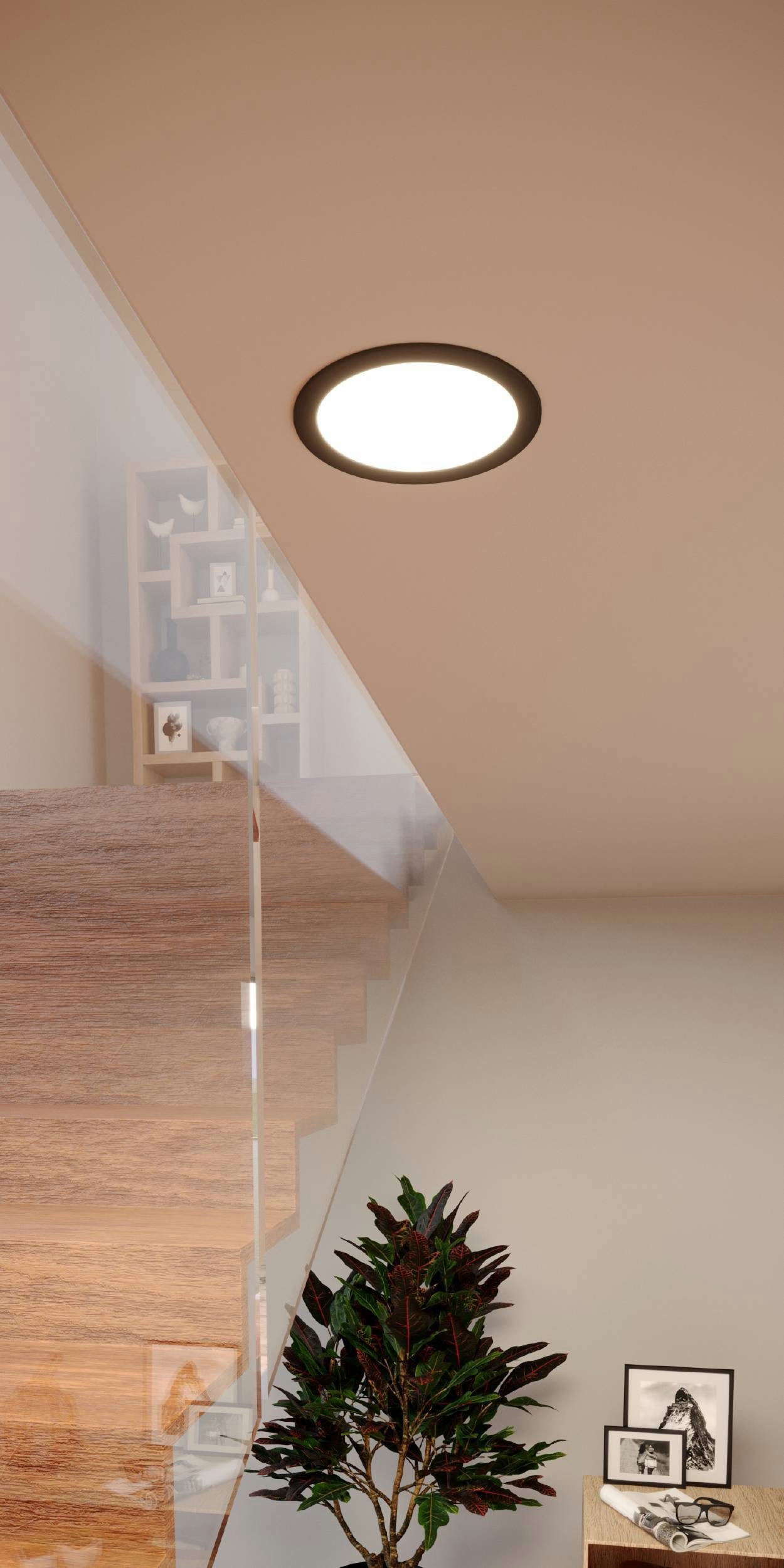 EGLO Einbauleuchte Fueva 6-Z Deckenlampe, ZigBee, App und Sprachsteuerung, Badlampe, IP44, Bluetooth, CCT - über Fernbedienung, Dimmfunktion, Farbwechsel, Nachtlichtfunktion, RGB, dimmbar über Fernbedienung, mehrere Helligkeitsstufen, LED fest integriert, Kaltweiß, RGB, Einbauleuchte - Ø16,8 x ET40 cm - schwarz - 9,5W inkl.