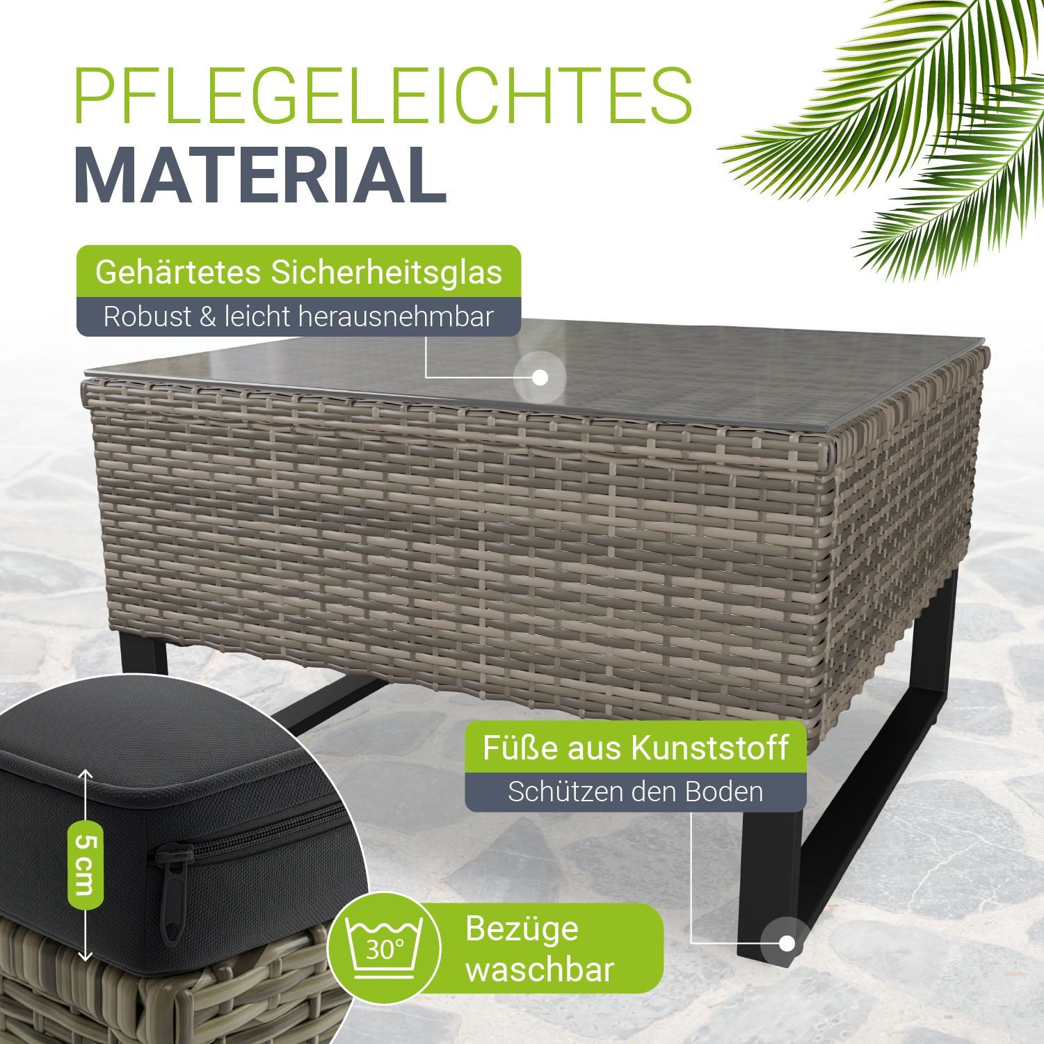 Juskys Gartenlounge-Set Santorini, (4-tlg), Polyrattan Sitzgruppe mit Beistelltisch & Auflagenbox, wetterfest