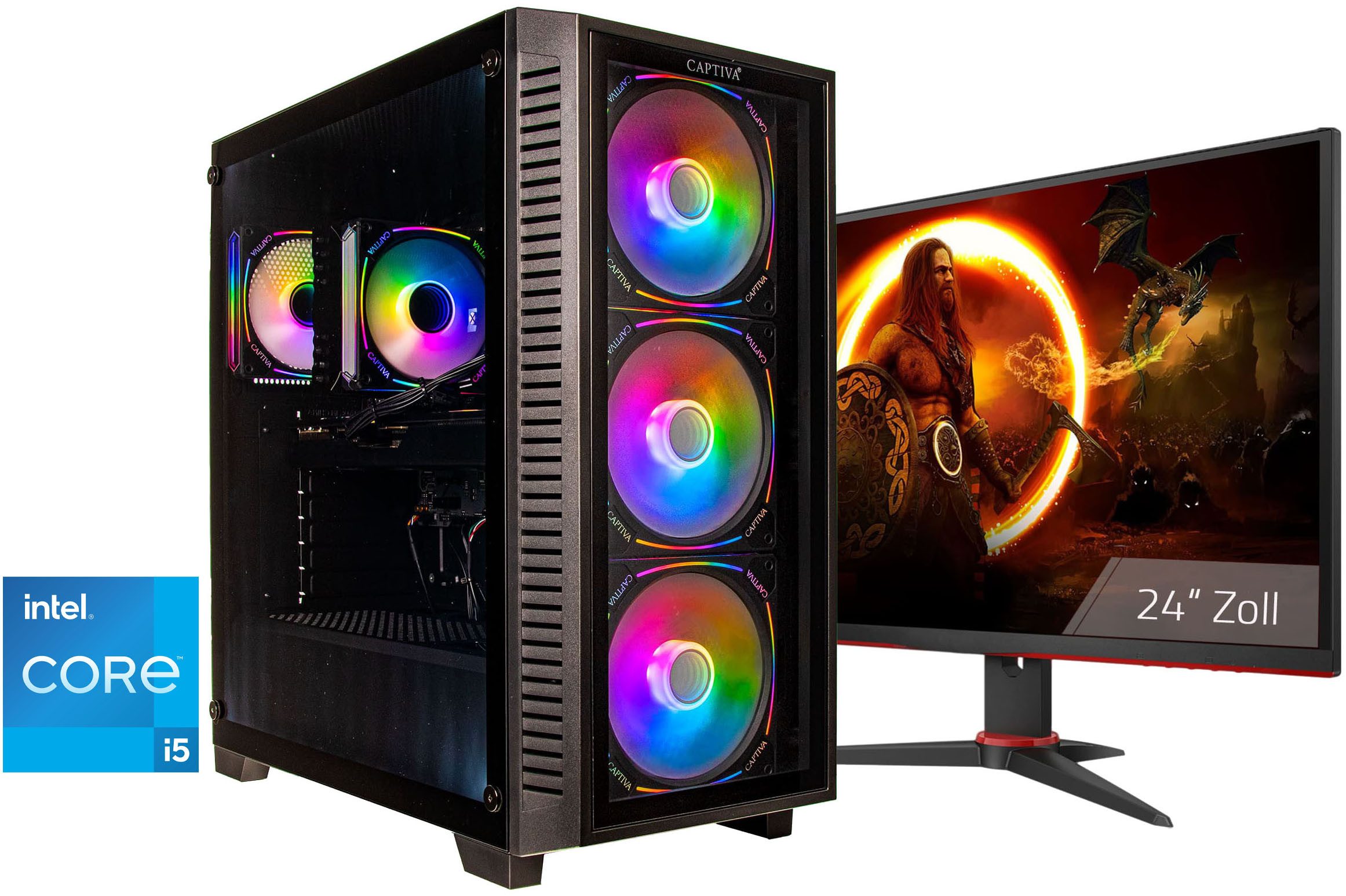 CAPTIVA Highend Gaming I95-221 TFT Bundle Gaming-PC-Komplettsystem (24", Intel® Core i5 12400F, GeForce® RTX™ 5060 Ti, 32 GB RAM, 1000 GB SSD)