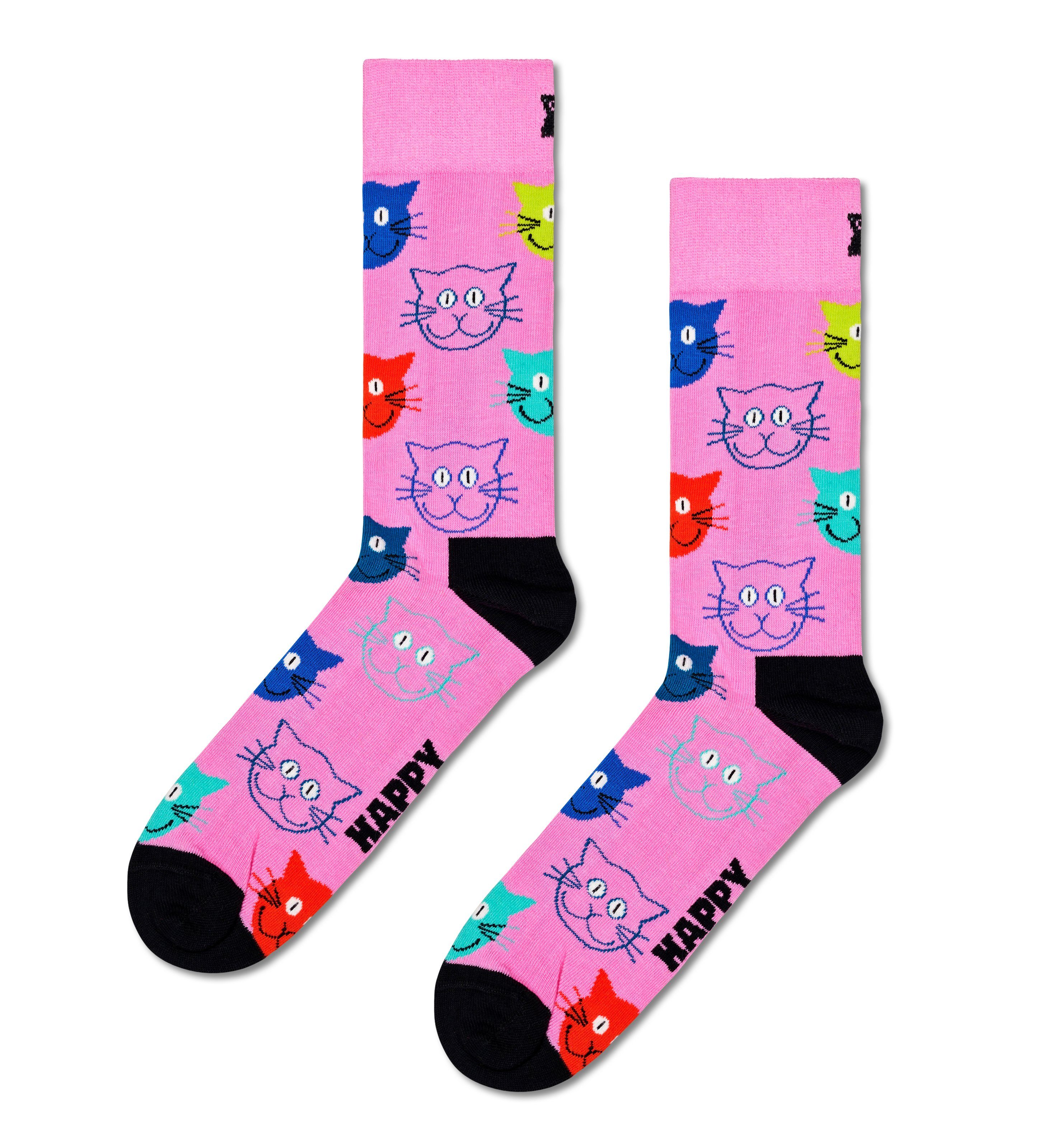 Happy Socks Socken Cat Mixed 3-Paar) Cat Socks Set Katzen-Motive Gift 2 (Packung, Mixed 3-Pack