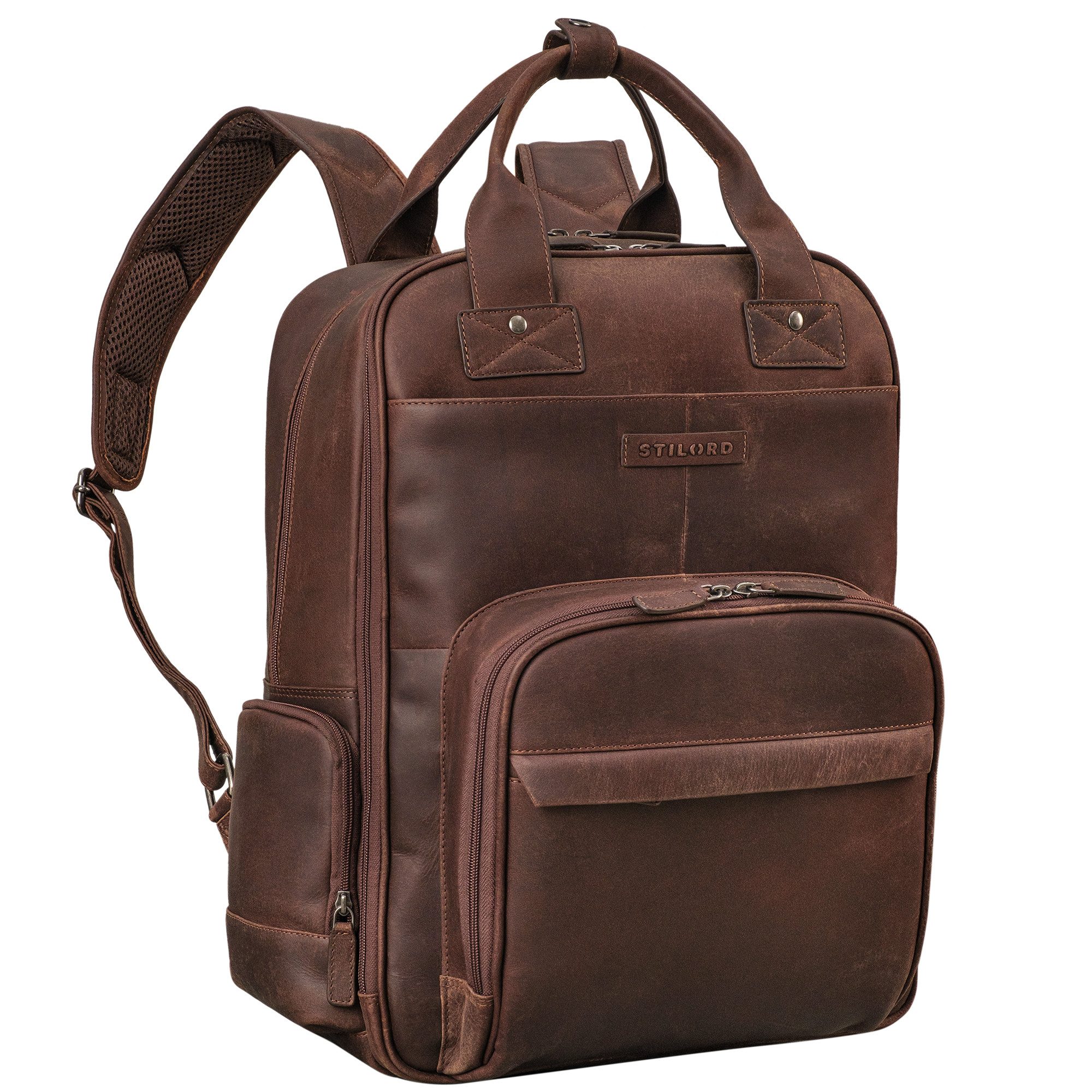 STILORD Notebookrucksack "Fiena" Lässiger Leder Wickelrucksack Groß