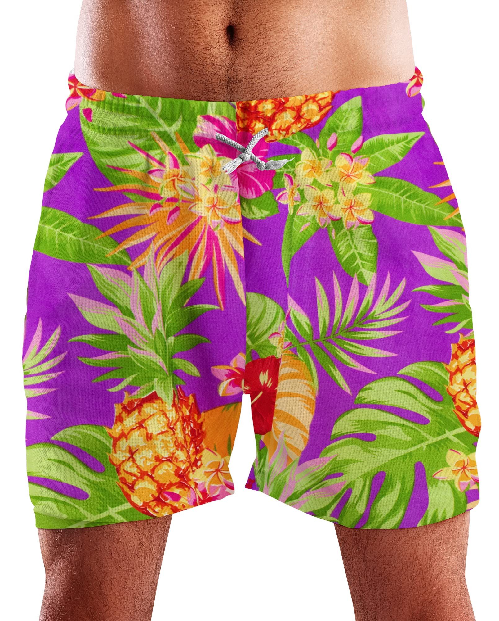 King Kameha Badeshorts Pineapple Funky Hawaii Bade-Shorts Mesh-Einsatz Verschluss Kordelzug Mit integriertem Mesh-Innenslip für extra Komfort