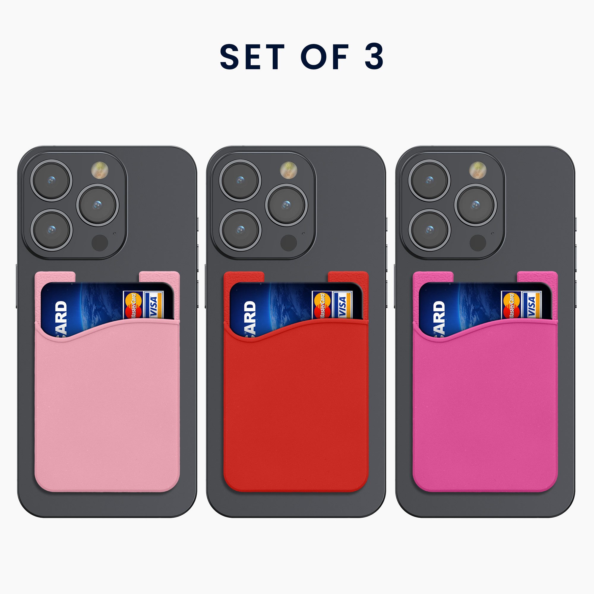 kwmobile Etui 3x Kartenhalter Hülle für Smartphone, selbstklebend - Aufklebbare Silikon Kreditkarten Tasche - 8,5x5,5cm