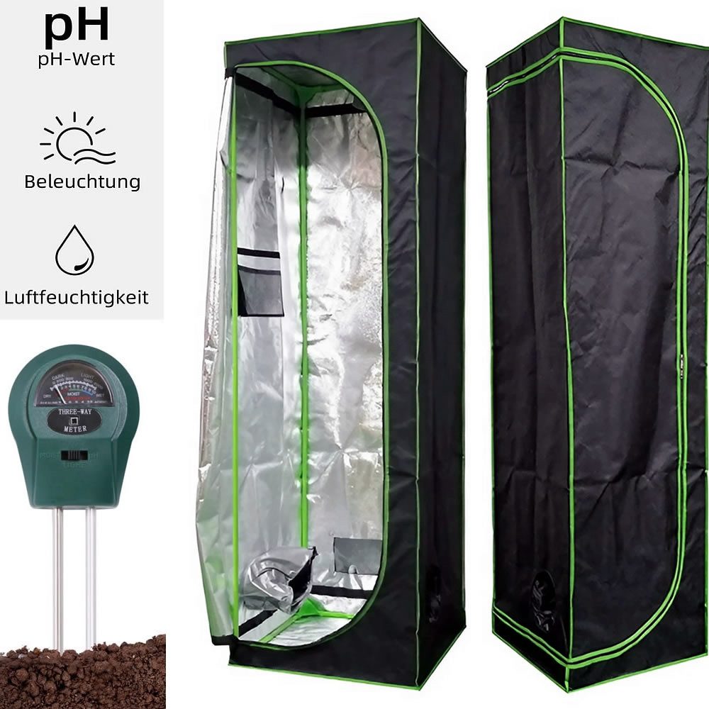 Mucola Gewächshaus Growbox Indoor Gewächshaus Pflanzenzelt Zuchtzelt Growroom Darkroom, inkl. 3 in 1 Feuchtigkeitsmessgerät für Pflanzen