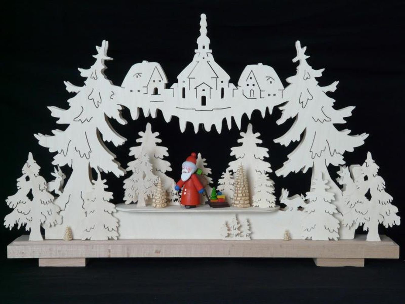 Schwibbogenerhöhung Aus Dem Erzgebirge – Mit Beleuchtung, Schneemann & Weihnachtsmann, 72 Cm