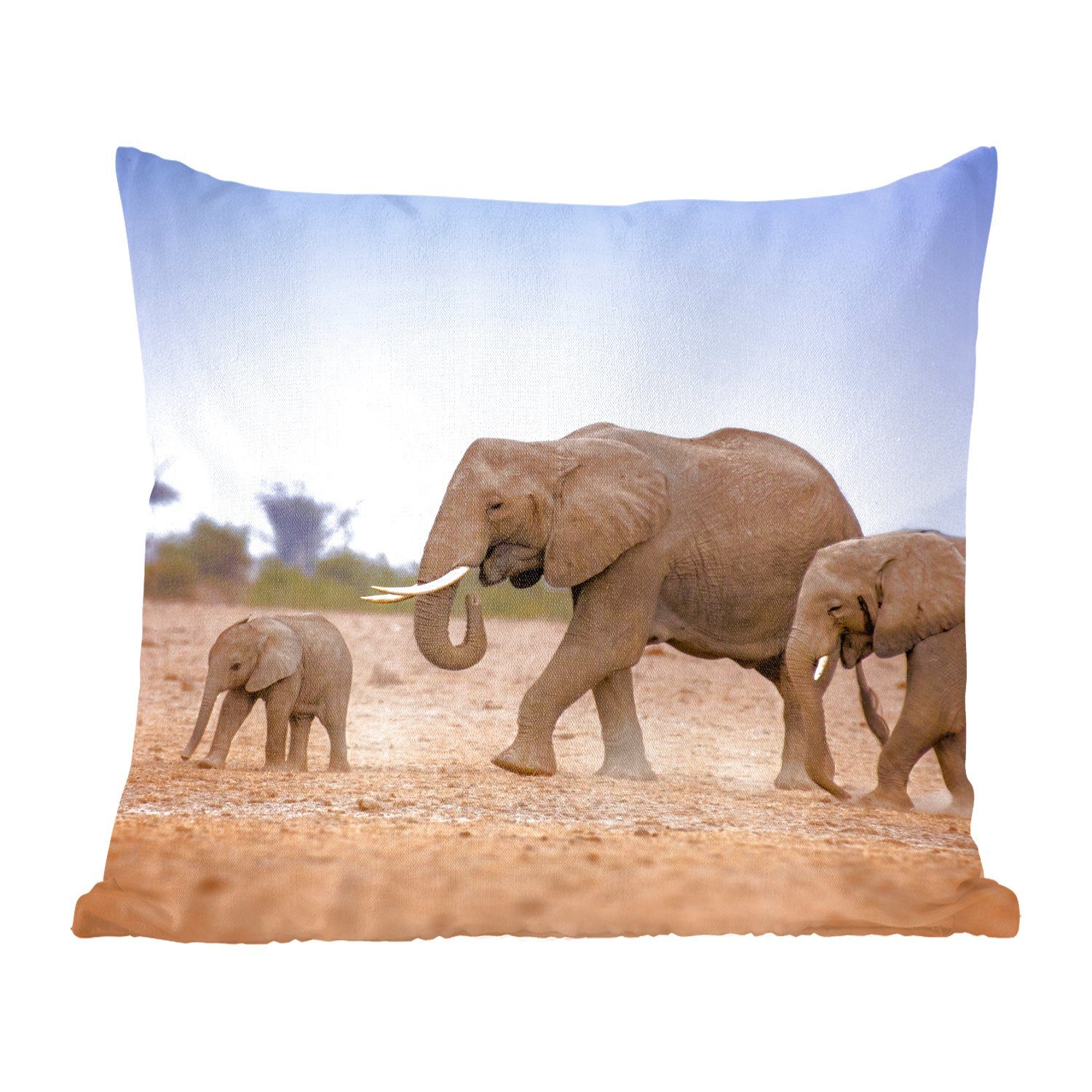 MuchoWow Dekokissen Elefantenfamilie mit ihrem Baby in Kenia, Zierkissen mit Füllung für Wohzimmer, Schlafzimmer, Deko, Sofakissen