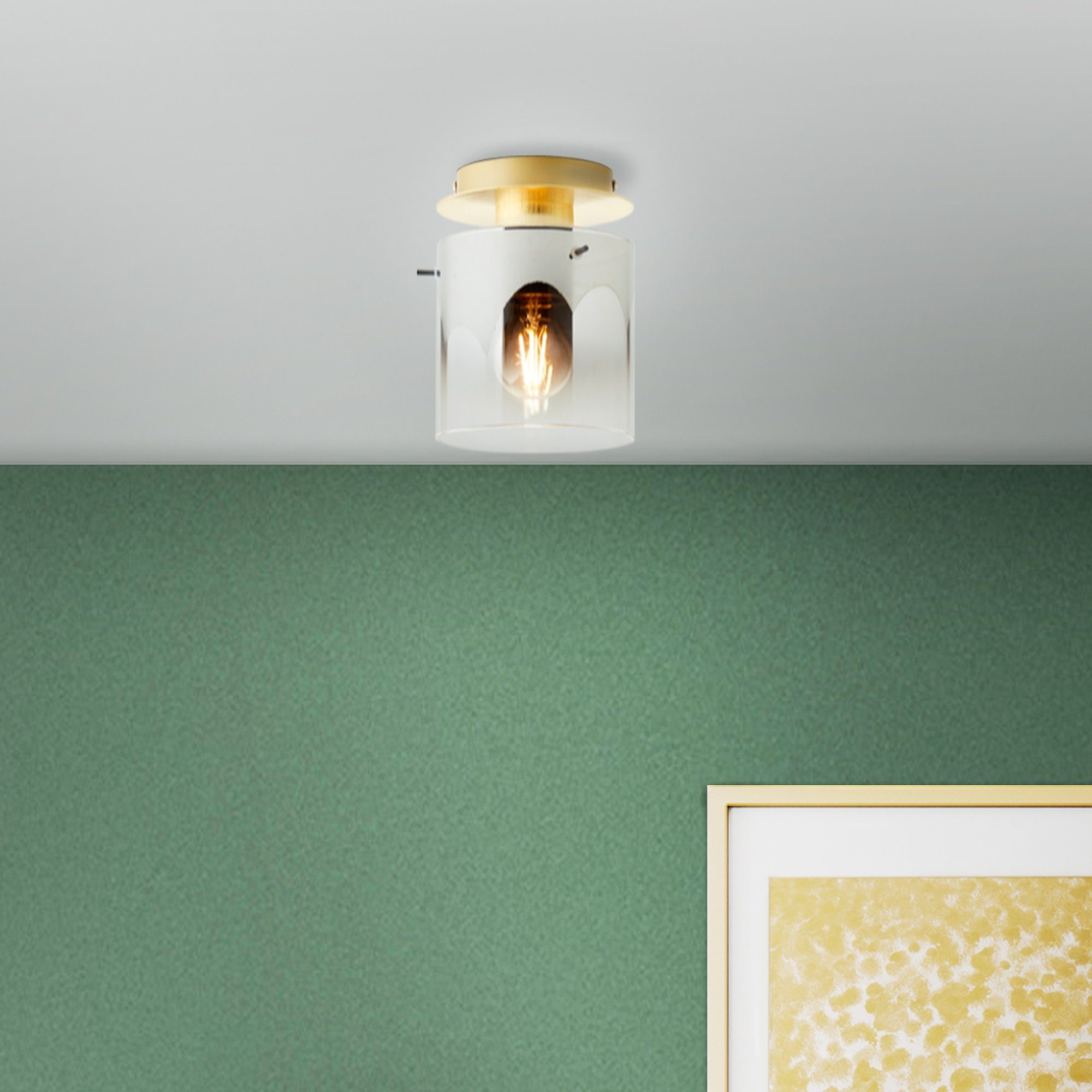 Lightbox Deckenleuchte, ohne Leuchtmittel, Deckenlampe, 21 x 15 cm, E27, Glas/Metall, goldfarben/rauchglas