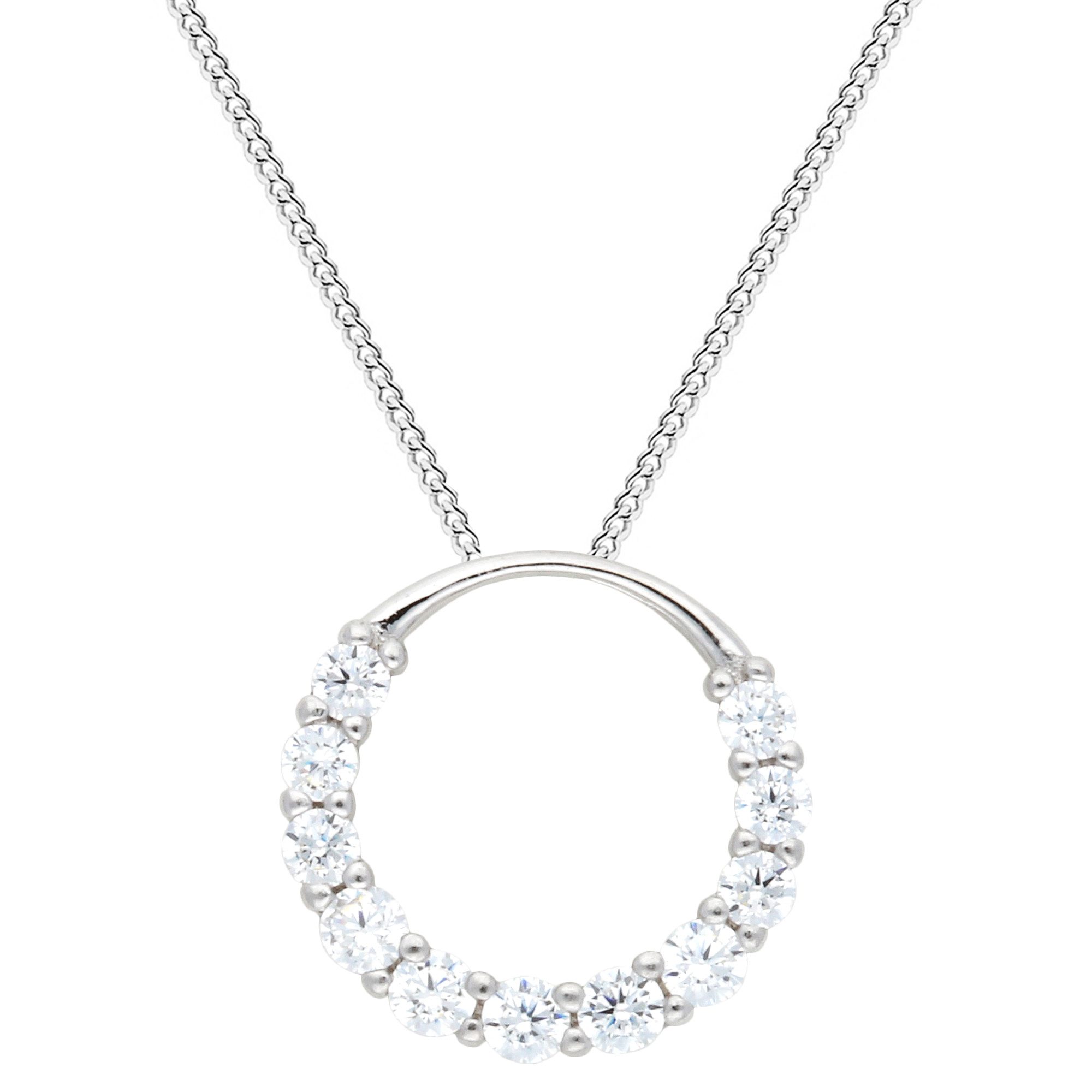 Kette mit Anhänger 925 Silber Kette Ring Kreis Anhänger Zirkonia Steine Modern Halskette