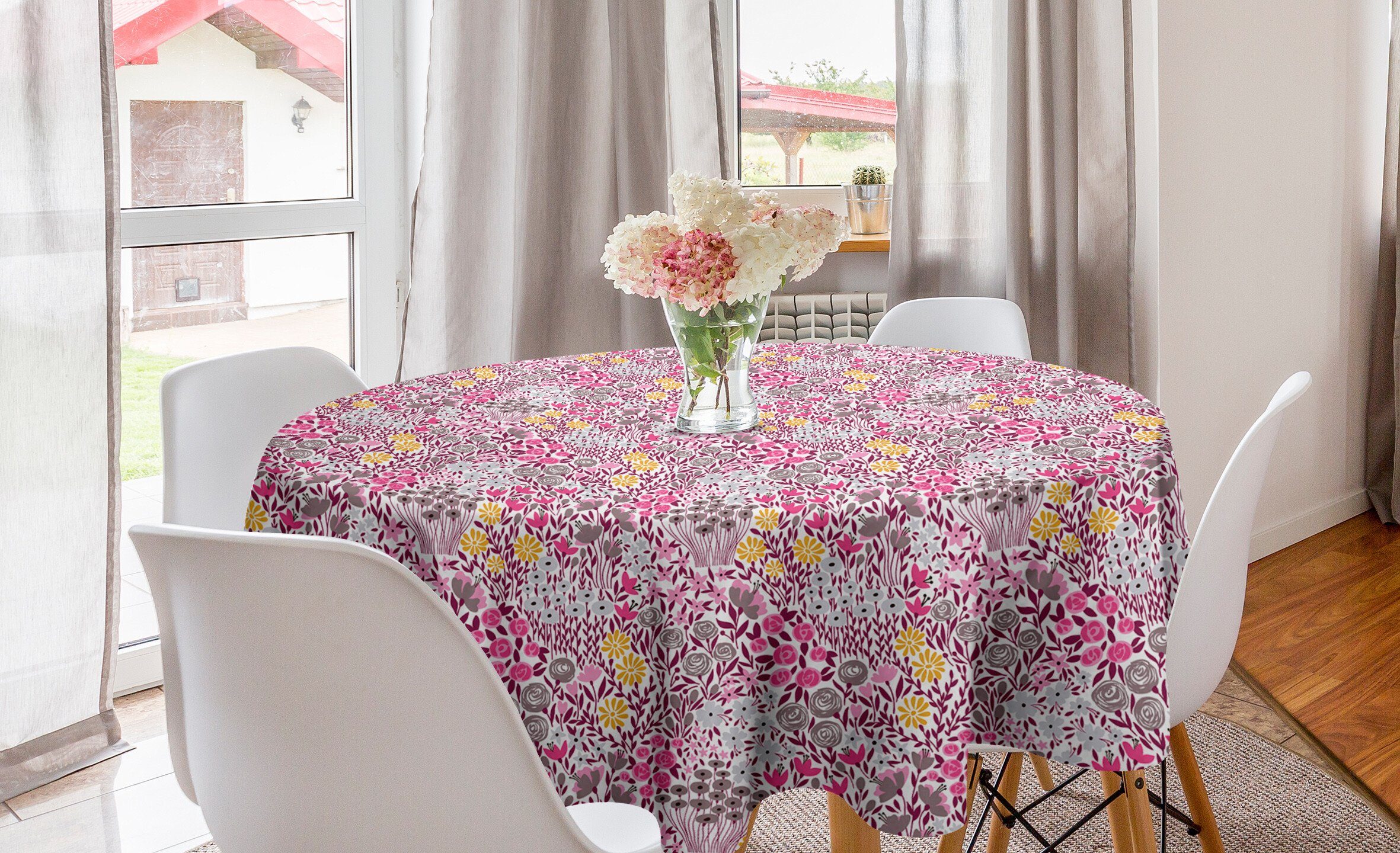 Dekoration, für Tischdecke Kreis Tischdecke Küche Abakuhaus Esszimmer Abstrakt Rosa Blumen Garten Abdeckung Blossom