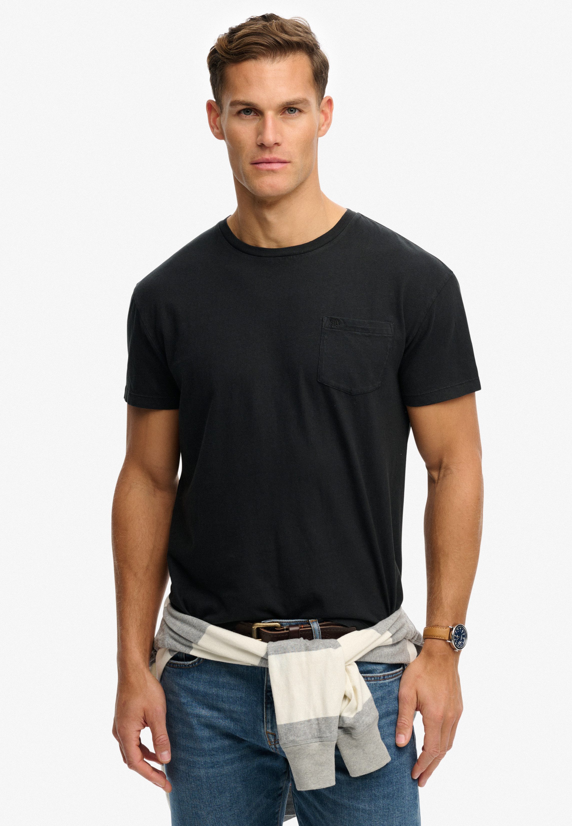 Superdry Rundhalsshirt COTTON CLASSIC LINEN PKT TEE aus tollem Baumwoll-Leinen-Mischgewebe