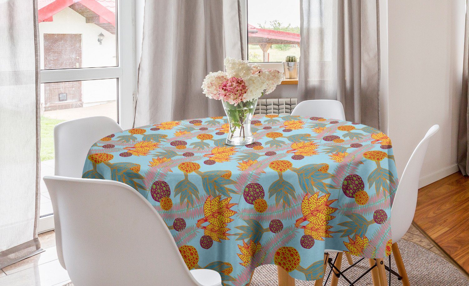 Abstrakt Tropic Botanisch Tischdecke Abdeckung Dekoration, Kreis Pflanzen Abakuhaus Tischdecke für Küche Esszimmer