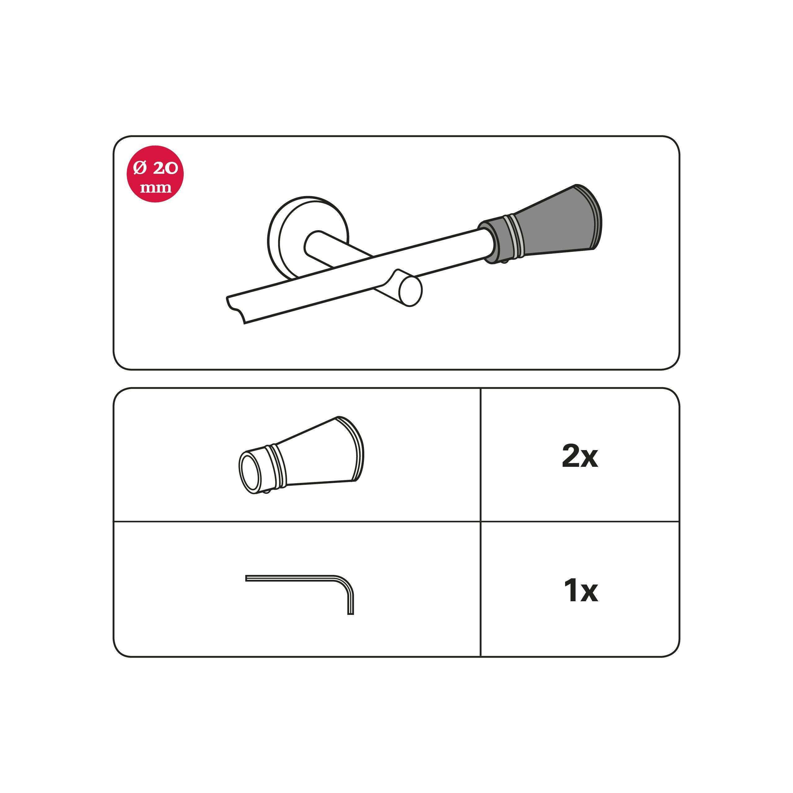 Ø 20 Serie Siro, GARDINIA, Chicago Gardinenstangen-Endstück Einzelprogramm edelstahlfarben (2-St), mm