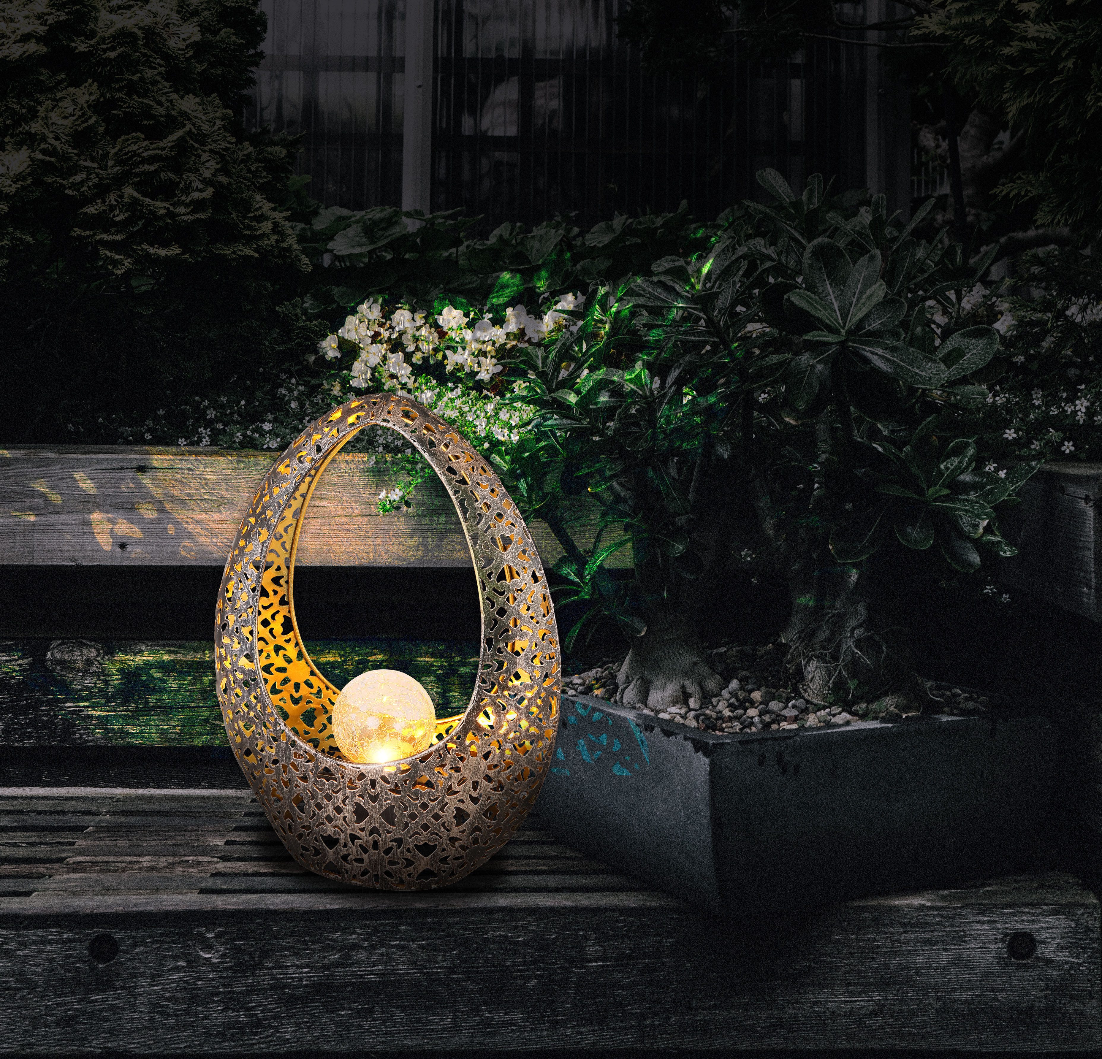 GLOBO LIGHTING LED Solarleuchte SOLARLEUCHTE METALL BRONZEFARBEN, 1XLED, LED fest integriert, Warmweiß, Solar Garten Terrasse Außenbeleuchtung Dekoleuchten