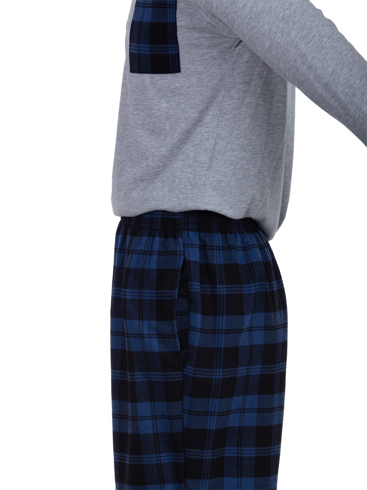 Henry Terre Pyjama Carlo Langarm - Hose & Brusttasche Karo Design Shirt Uni Knopfleiste – Bild 5 von 5