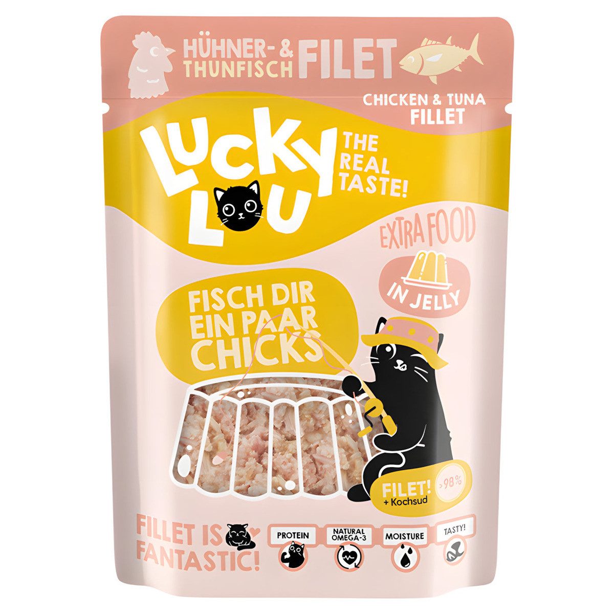 Lucky Lou Extra Food Thunfisch + Hühnerfilet in Gelee 70 g, Nassfutter für: Katze
