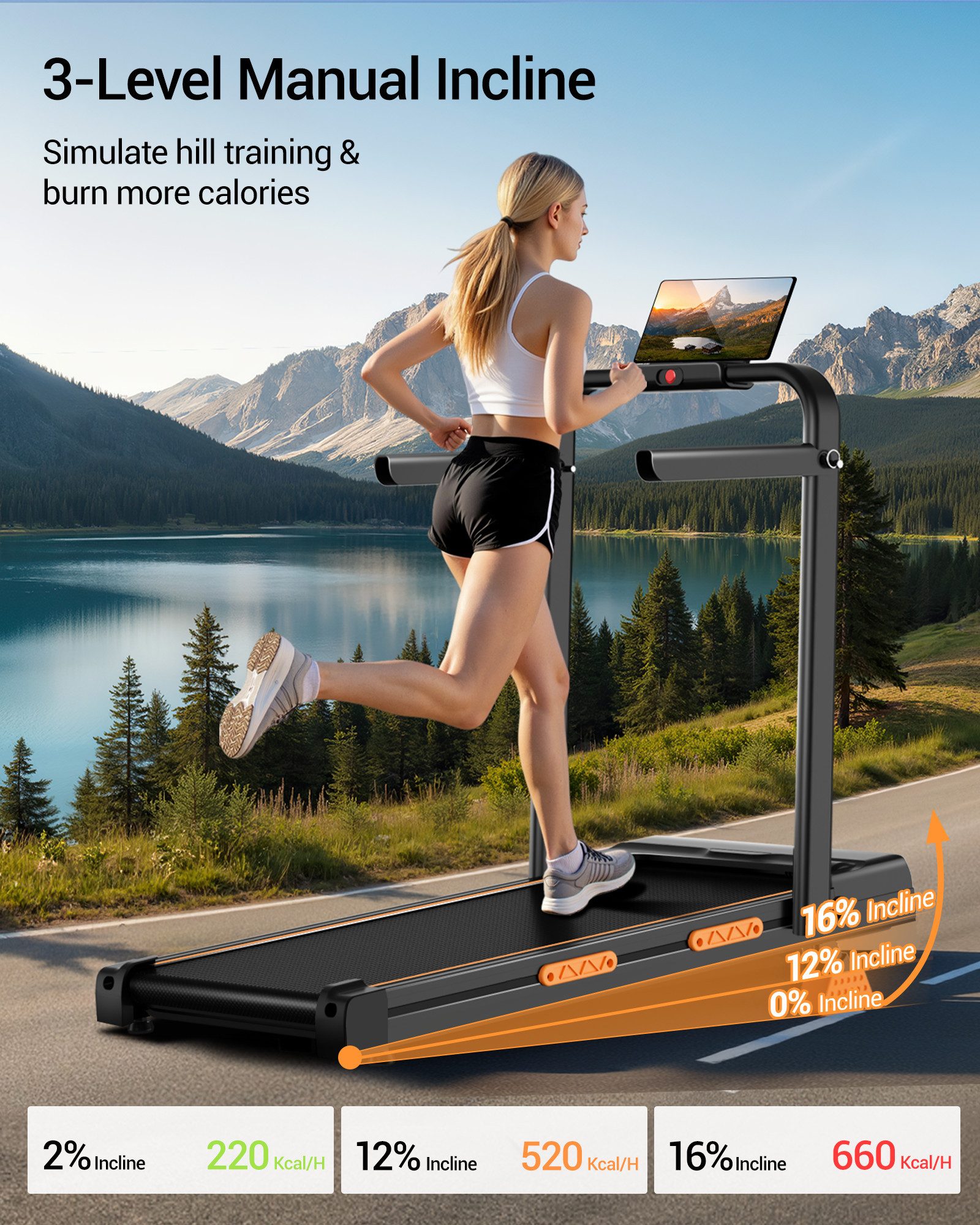 UMAY Laufband 12 voreingestellte Programme Für Zuhause (2,5-PS-Motor bis zu 10 km/h, 150 kg Belastbarkeit, LED-Anzeige und Fernbedienung), mit 16 % Steigung