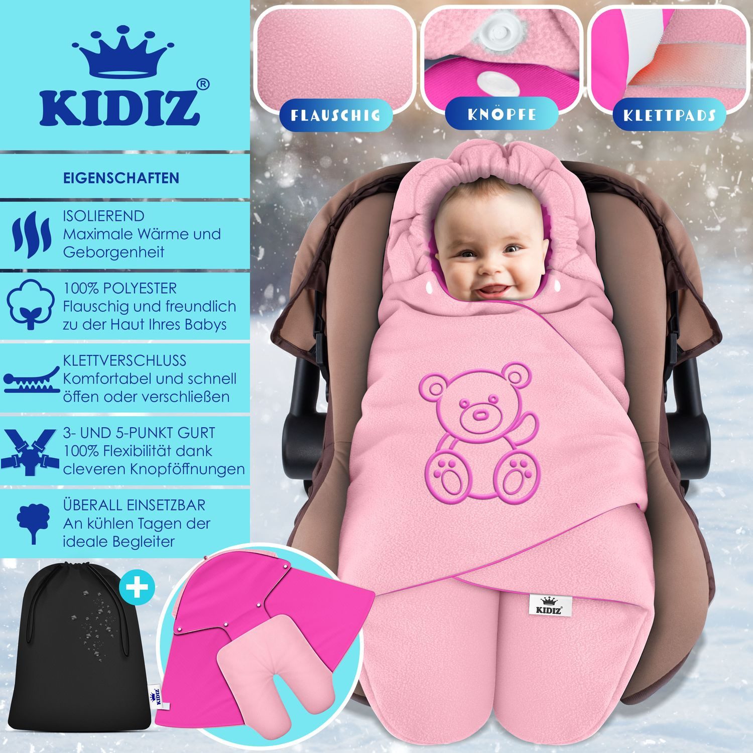 KIDIZ Deckenschlafsack, Baby Einschlagdecke mit Tasche für Winter & Herbst günstig online kaufen