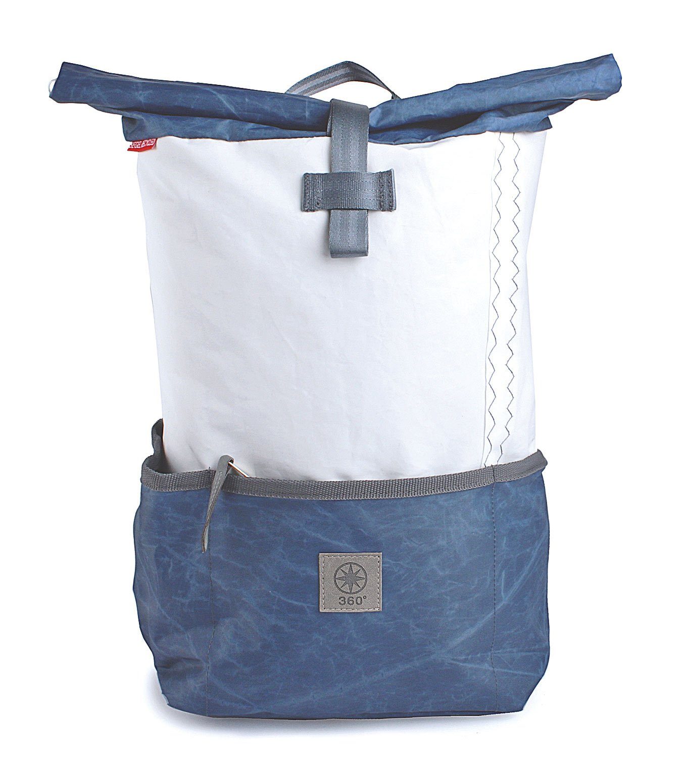 360Grad Rucksack Rucksack recyceltes Segeltuch Lotse Navy Weiß gepolstertes Laptopfach