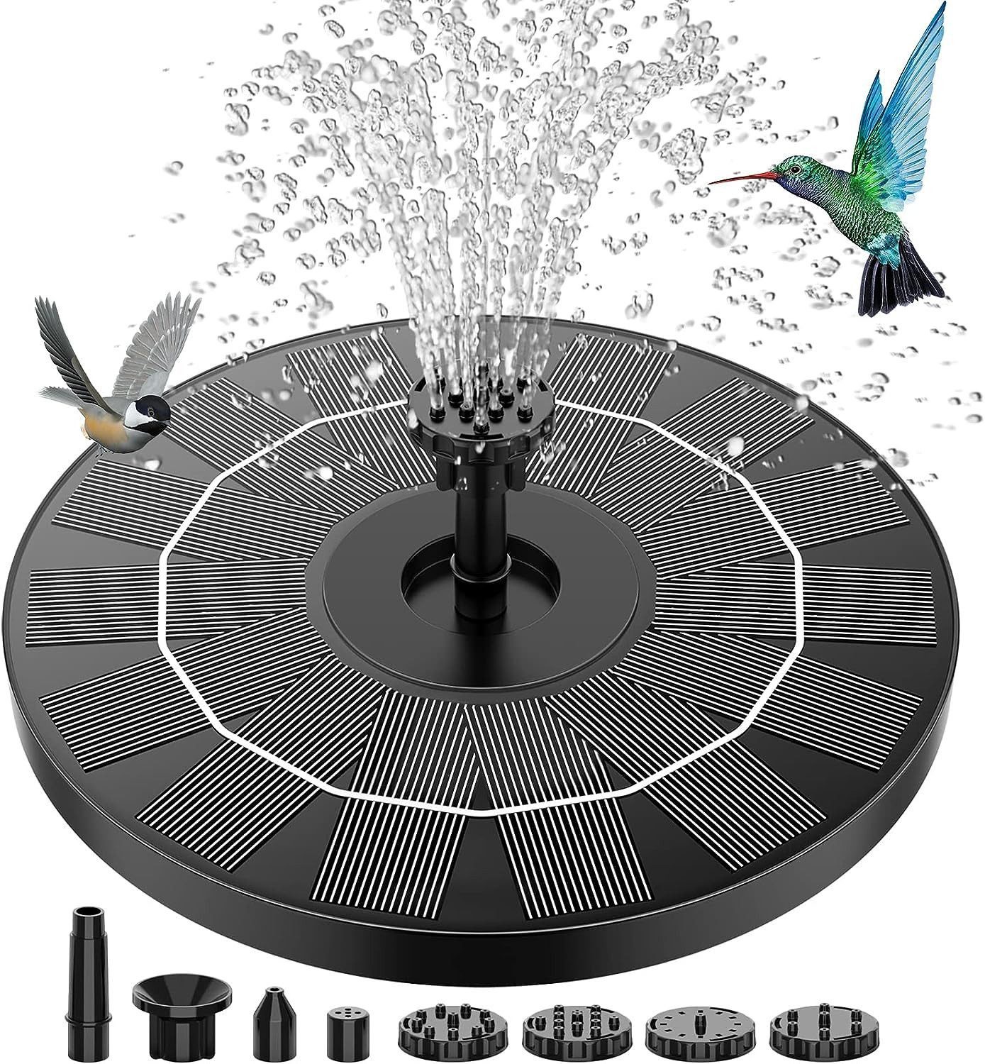 MOPUEA Gartenbrunnen Gartenbrunnen LED-Solarbrunnen, erhältlich mit und ohne Beleuchtung, (1 tlg), mit 4 Düse, Solar Schwimmender Fontäne Pumpe für Garten, Teich