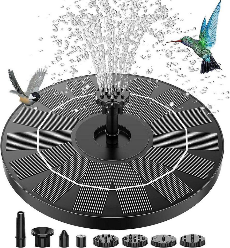 MOPUEA Gartenbrunnen Gartenbrunnen LED-Solarbrunnen, erhältlich mit und ohne Beleuchtung, (1 tlg), mit 4 Düse, Solar Schwimmender Fontäne Pumpe für Garten, Teich