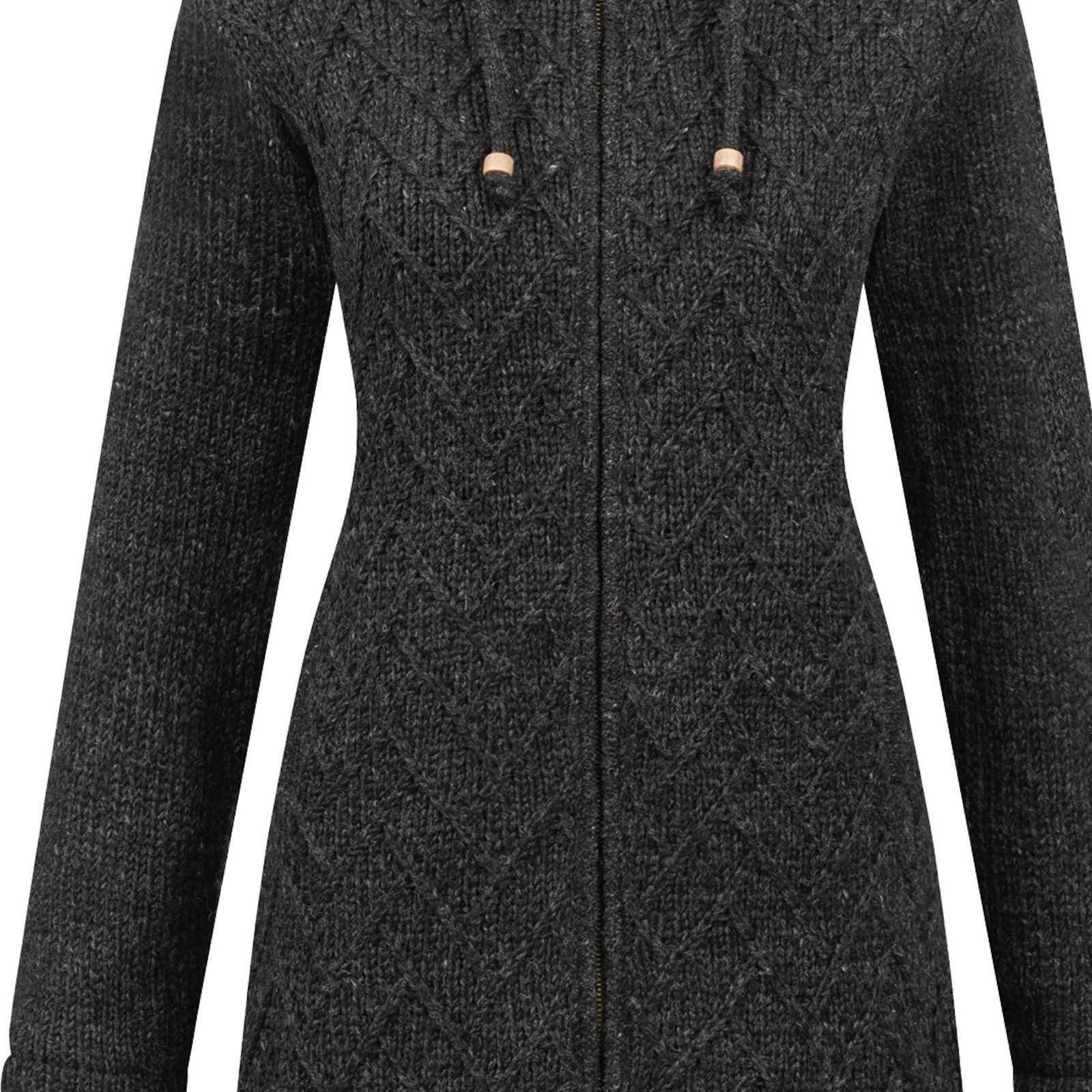 ALMHUBER Longstrickjacke ALMHUBER Damen Strickjacke Kurzmantel Wolle Winter Jacke Kapuze Boho – Bild 2 von 5