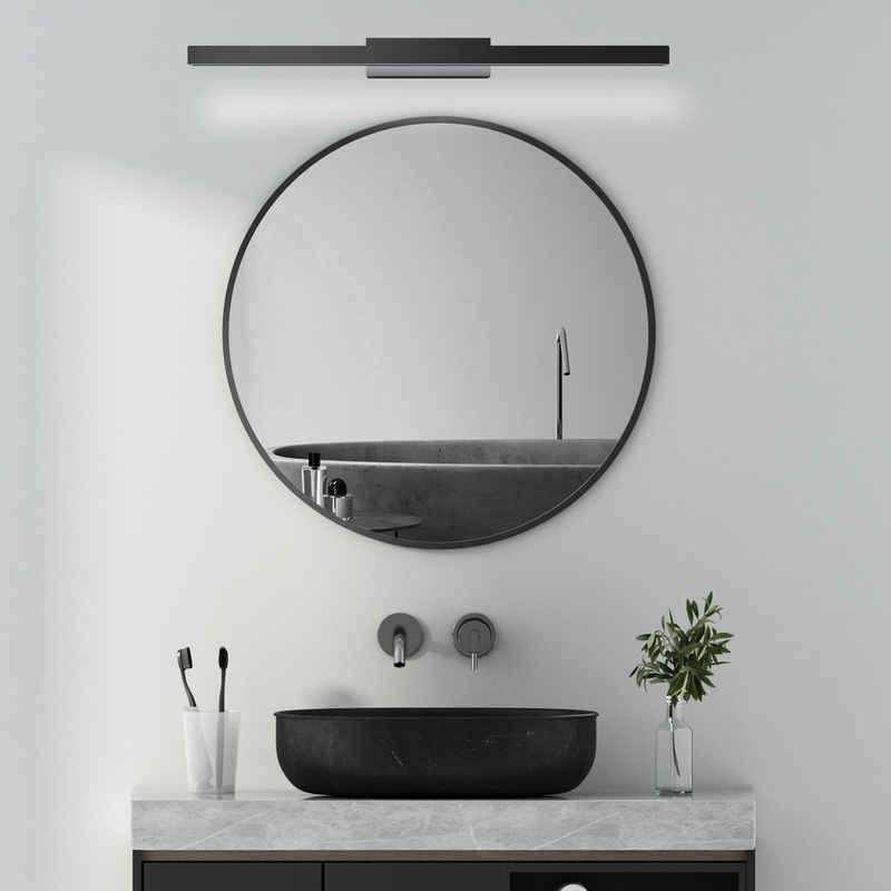 WDWRITTI Badspiegel Rund Ø80/70/60/50/40cm mit Licht Wandspiegel mit 60cm LED Wandleuchte (Spiegel mit Alurahmen), Badezimmerspiegel mit Beleuchtung Set