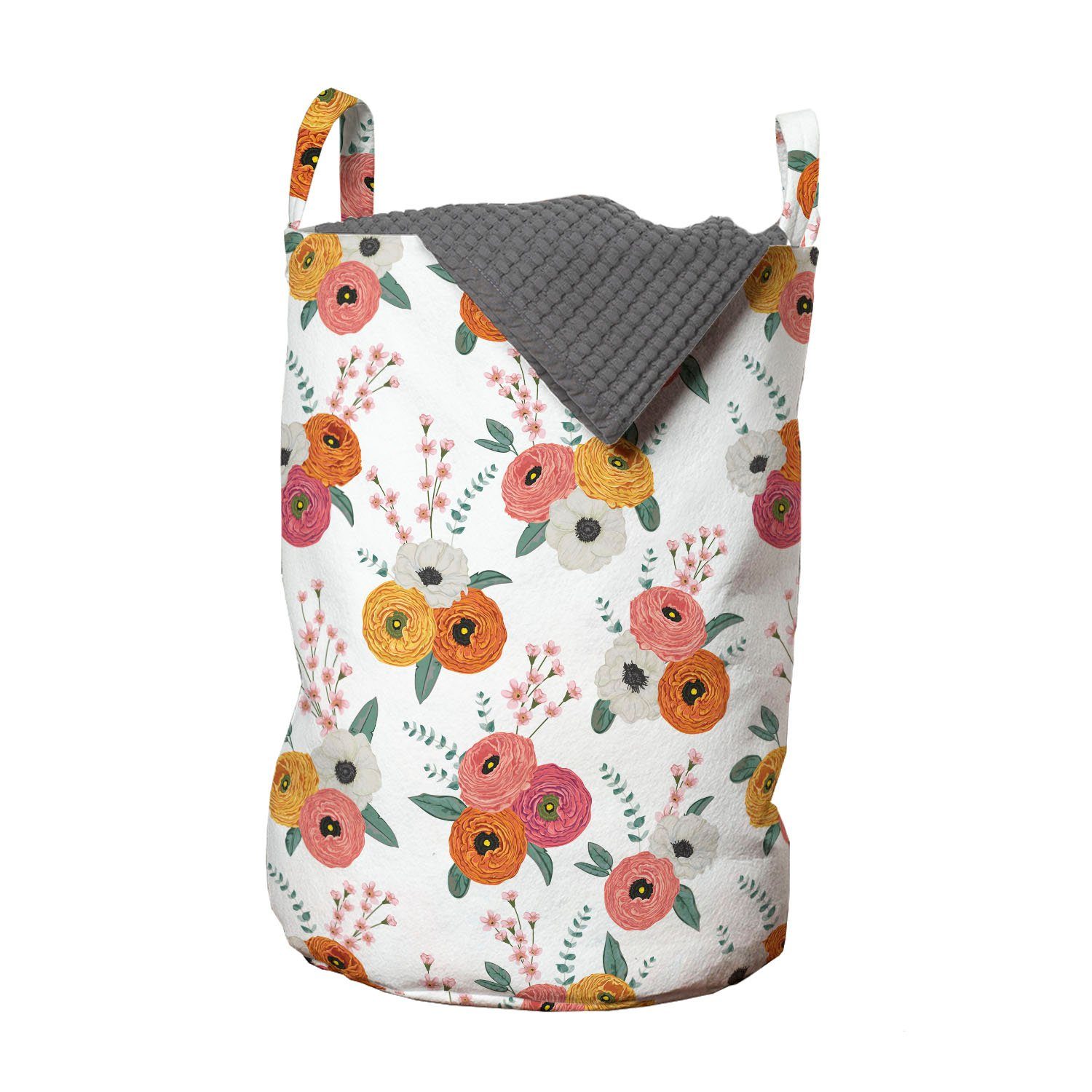 Abakuhaus Wäschesäckchen Wäschekorb mit Griffen Kordelzugverschluss für Waschsalons, Blumen Bloom Englischer Garten Kunst