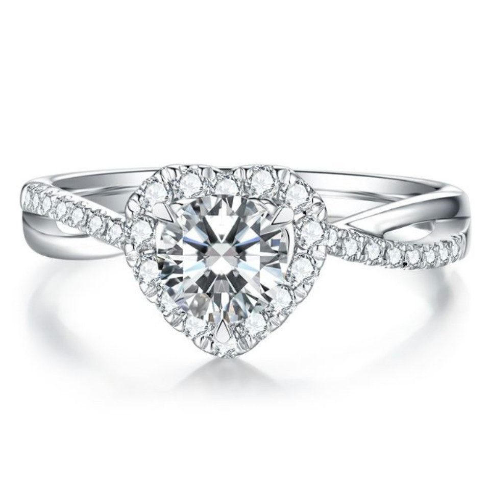 Sternvoll Diamantring Herz Halo Verlobungsring 18K Weißgold, IGI